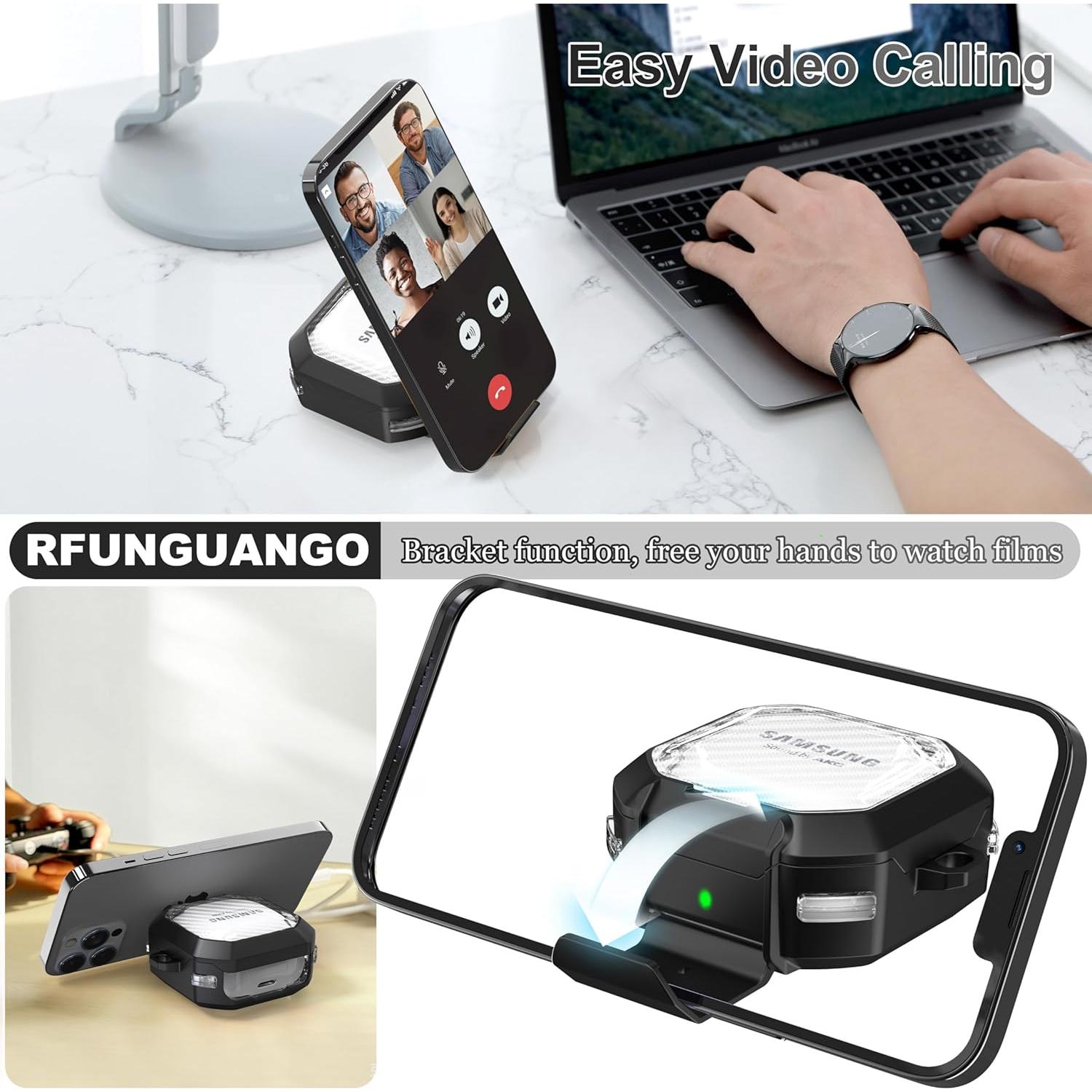 Funda Protectora RFUNGUANGO para Samsung Galaxy Buds 2 Pro - Alta Transparencia, Diseño de Soporte, Negro