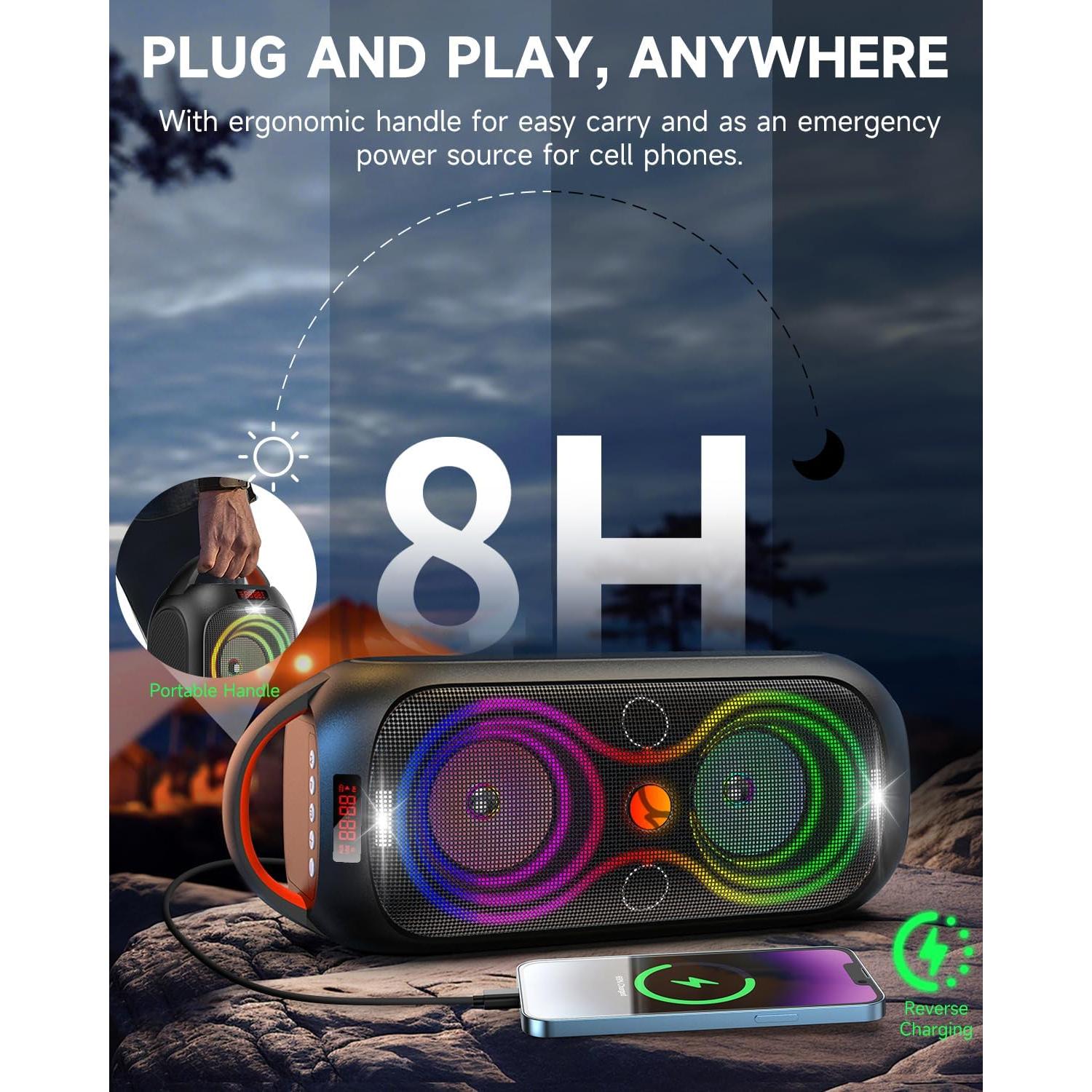 Altavoz Bluetooth Halokin DF-720 40W 120dB Portátil con Luces LED