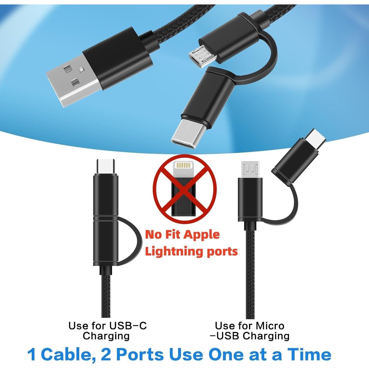 Cargador USB-C y Micro Beats 2 en 1 6.6FT (2m) Nylon