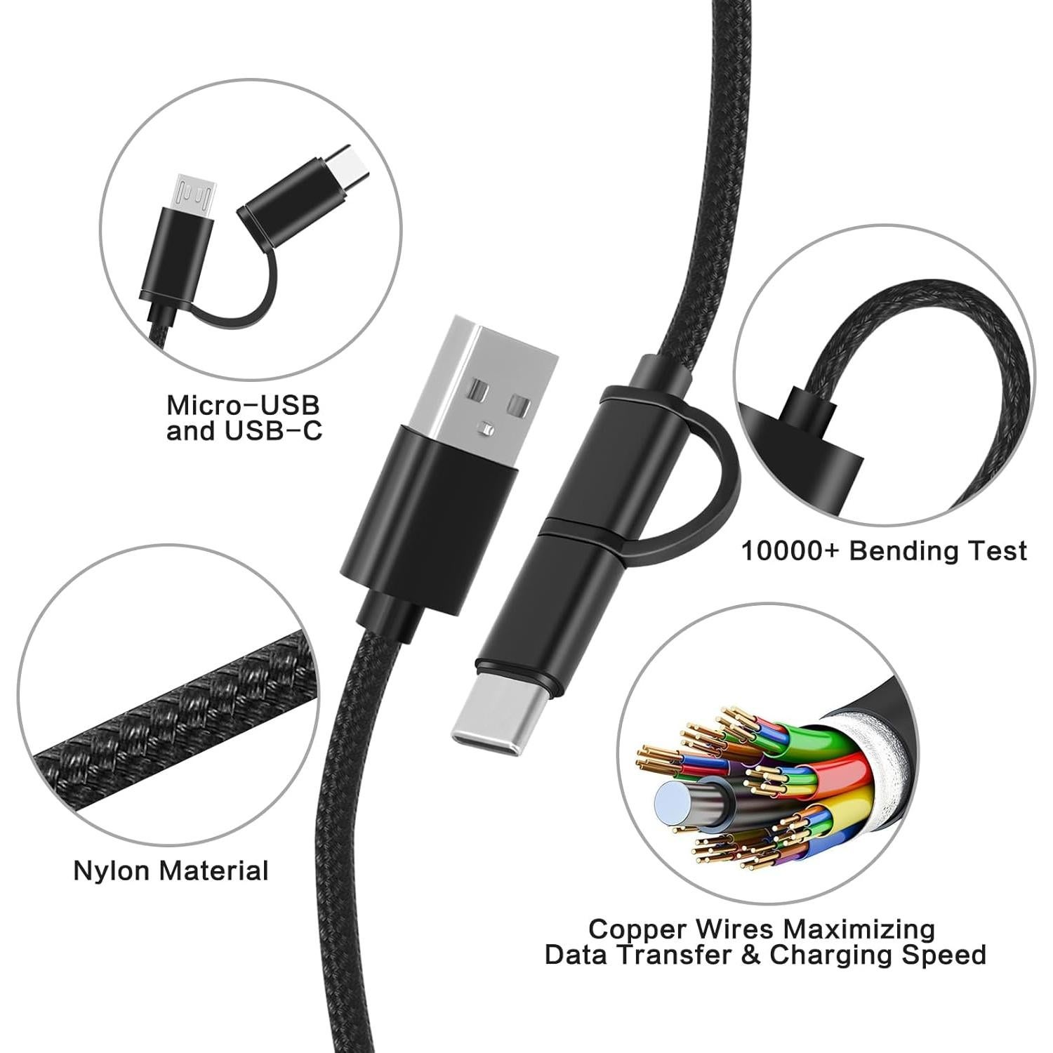 Cargador USB-C y Micro Beats 2 en 1 6.6FT (2m) Nylon