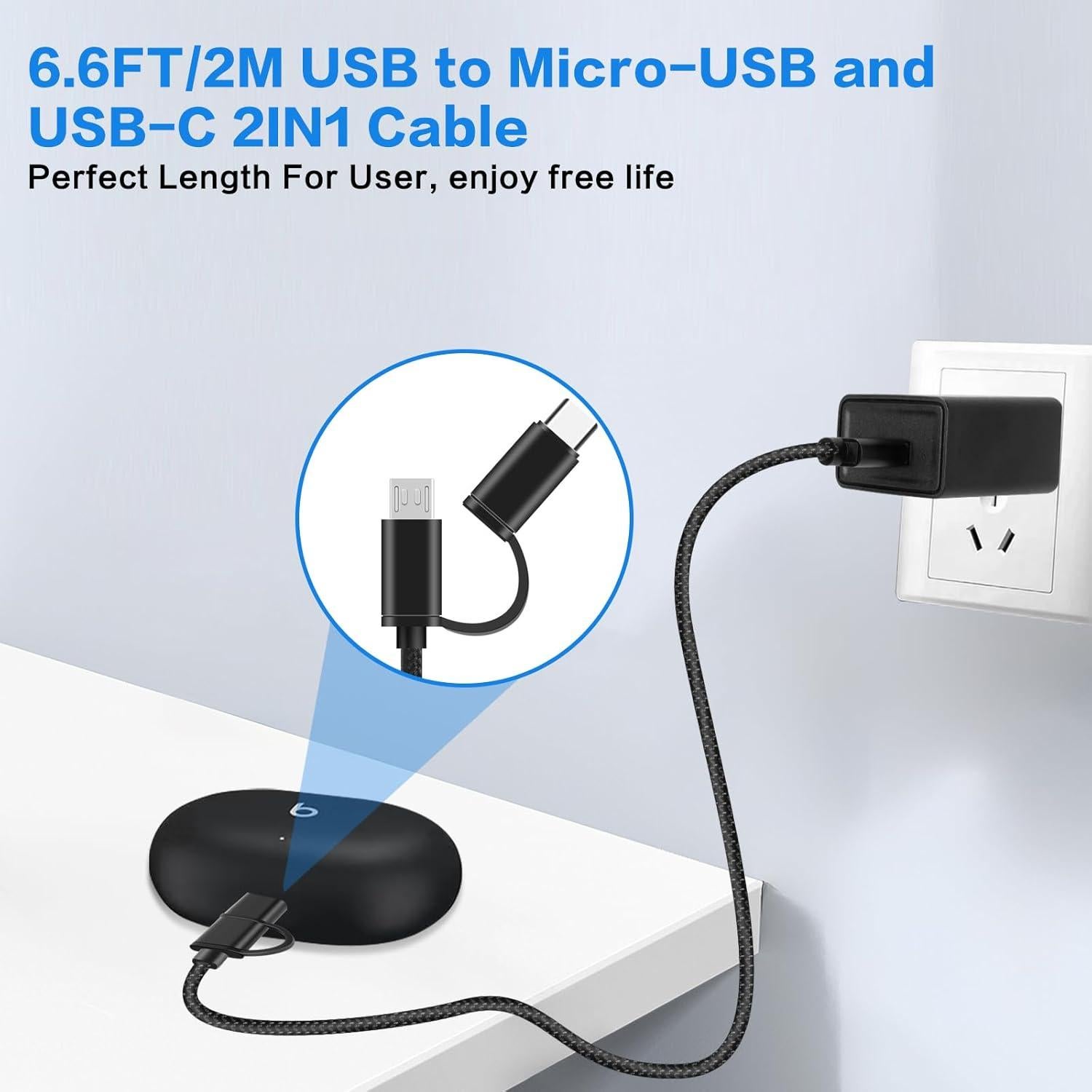 Cargador USB-C y Micro Beats 2 en 1 6.6FT (2m) Nylon
