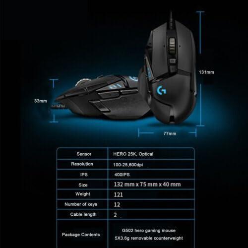 Ratón Gaming Logitech G502 Hero - 25600 DPI, Negro