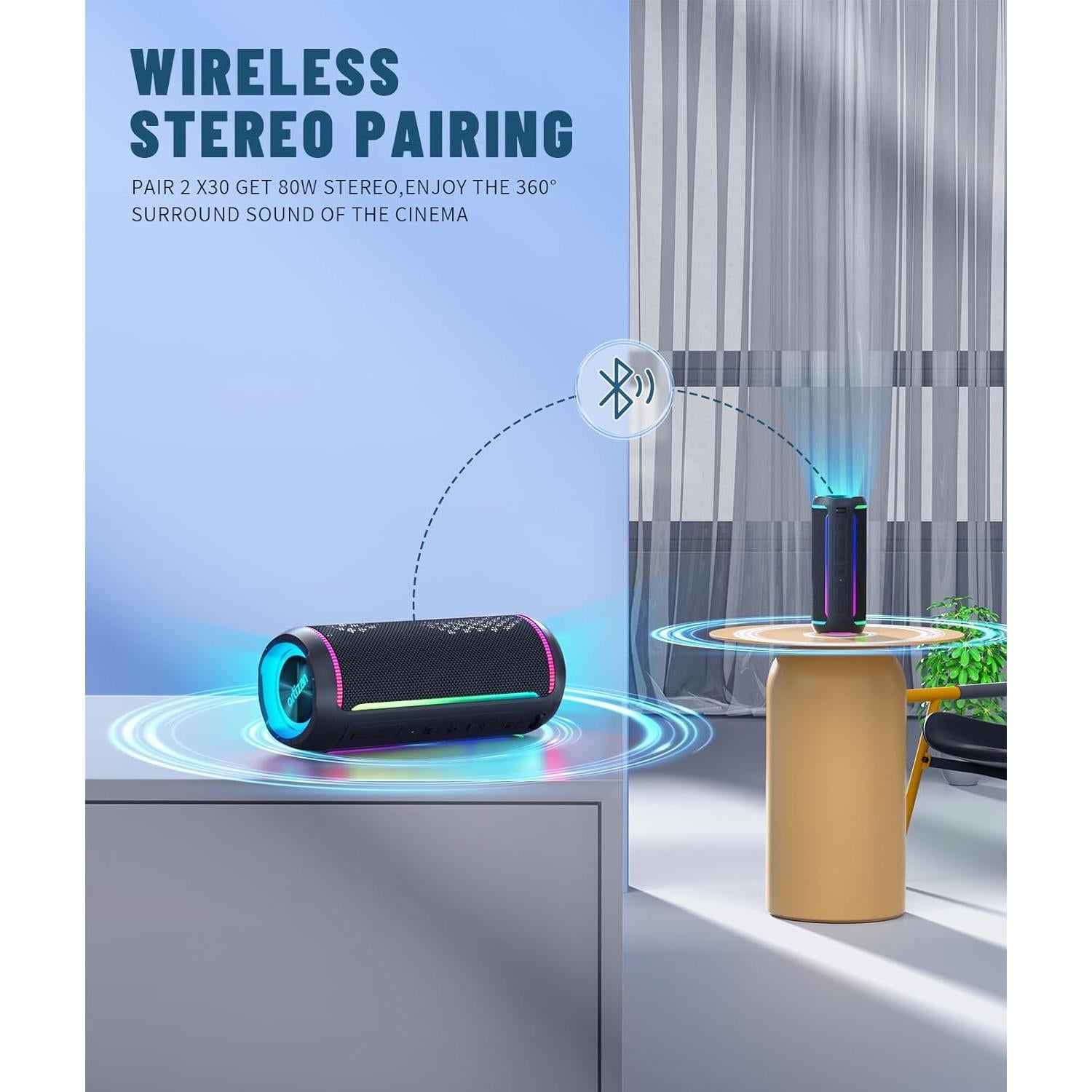 Altavoz Bluetooth Ortizan X30 40W Impermeable IPX7 Negro