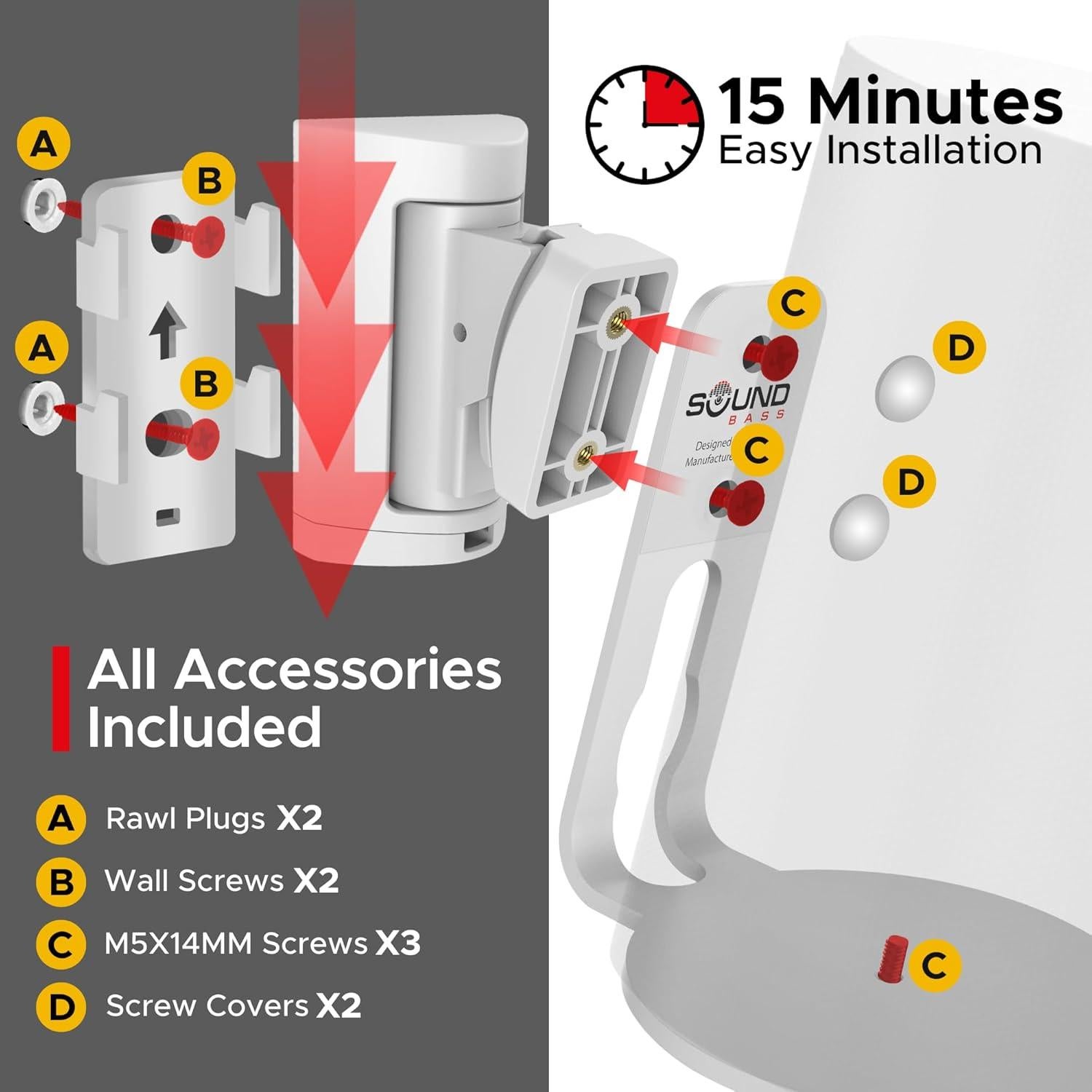 Soporte de Pared Soundbass para Sonos ERA100, Blanco, Ajustable