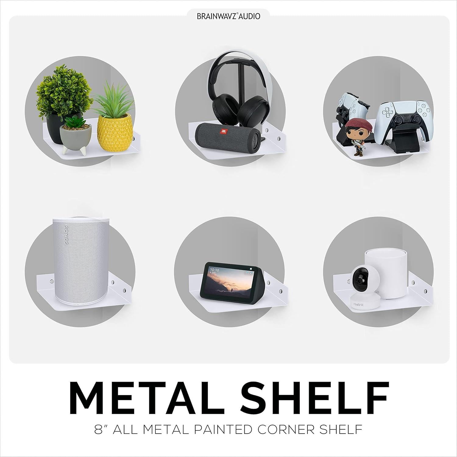 Estante de esquina de metal Brainwavz 20.32 cm blanco