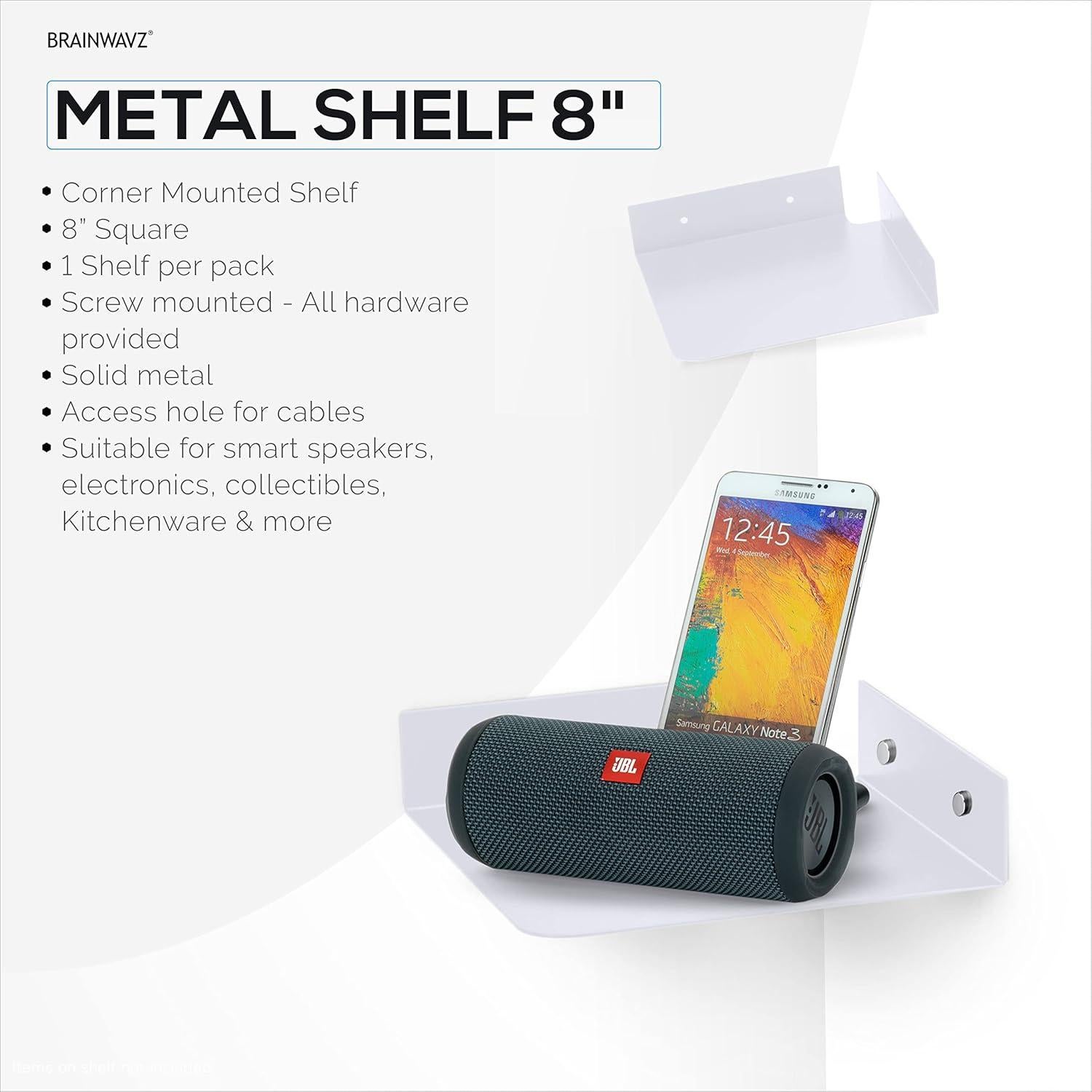 Estante de esquina de metal Brainwavz 20.32 cm blanco