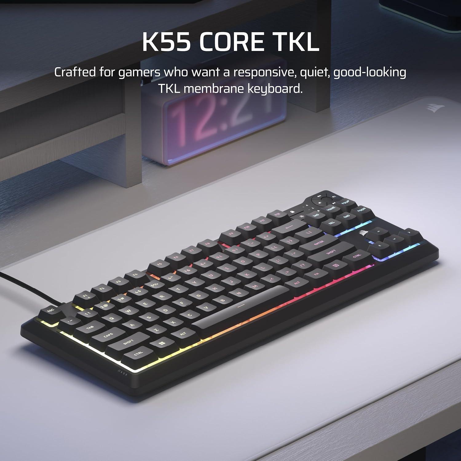 Teclado Gaming Corsair K55 CORE TKL RGB - Resistente a Derrames