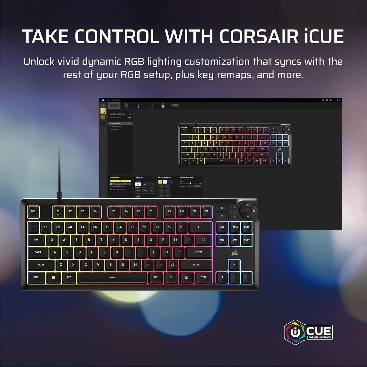 Teclado Gaming Corsair K55 CORE TKL RGB - Resistente a Derrames