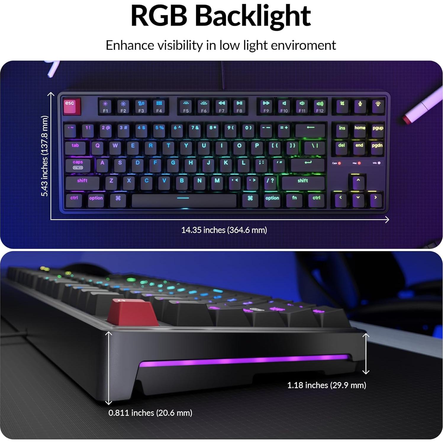 Teclado Mecánico Keychron C3 Pro TKL 80% RGB QMK Cable