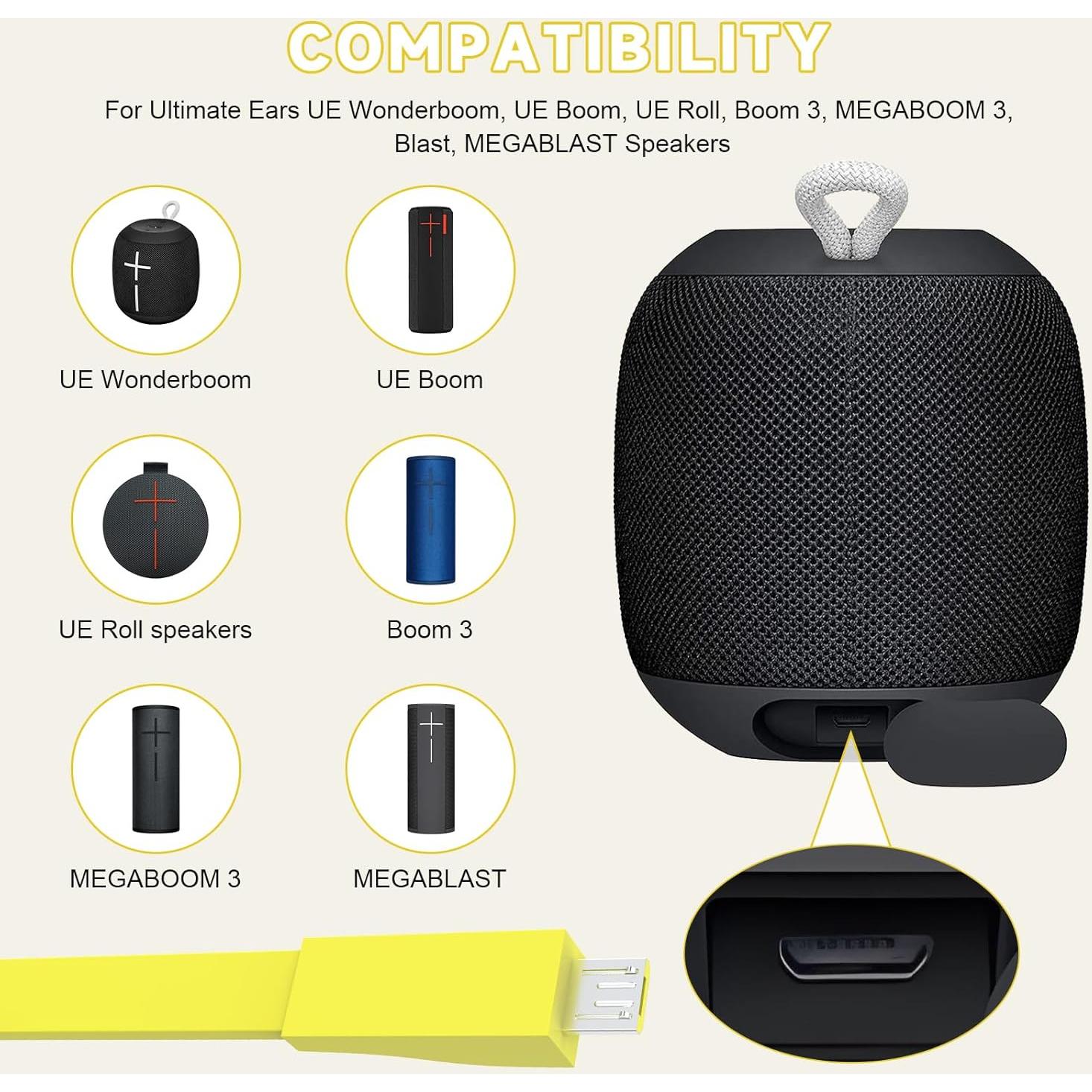 Cable de Carga USB Lusgawer para Altavoces UE Boom Amarillo