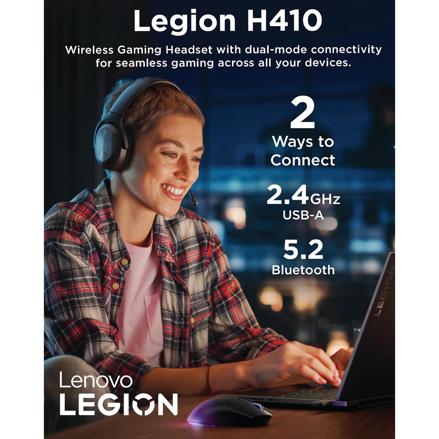 Auriculares Gaming Inalámbricos Lenovo Legion H410 - Bluetooth 5.2, 304g