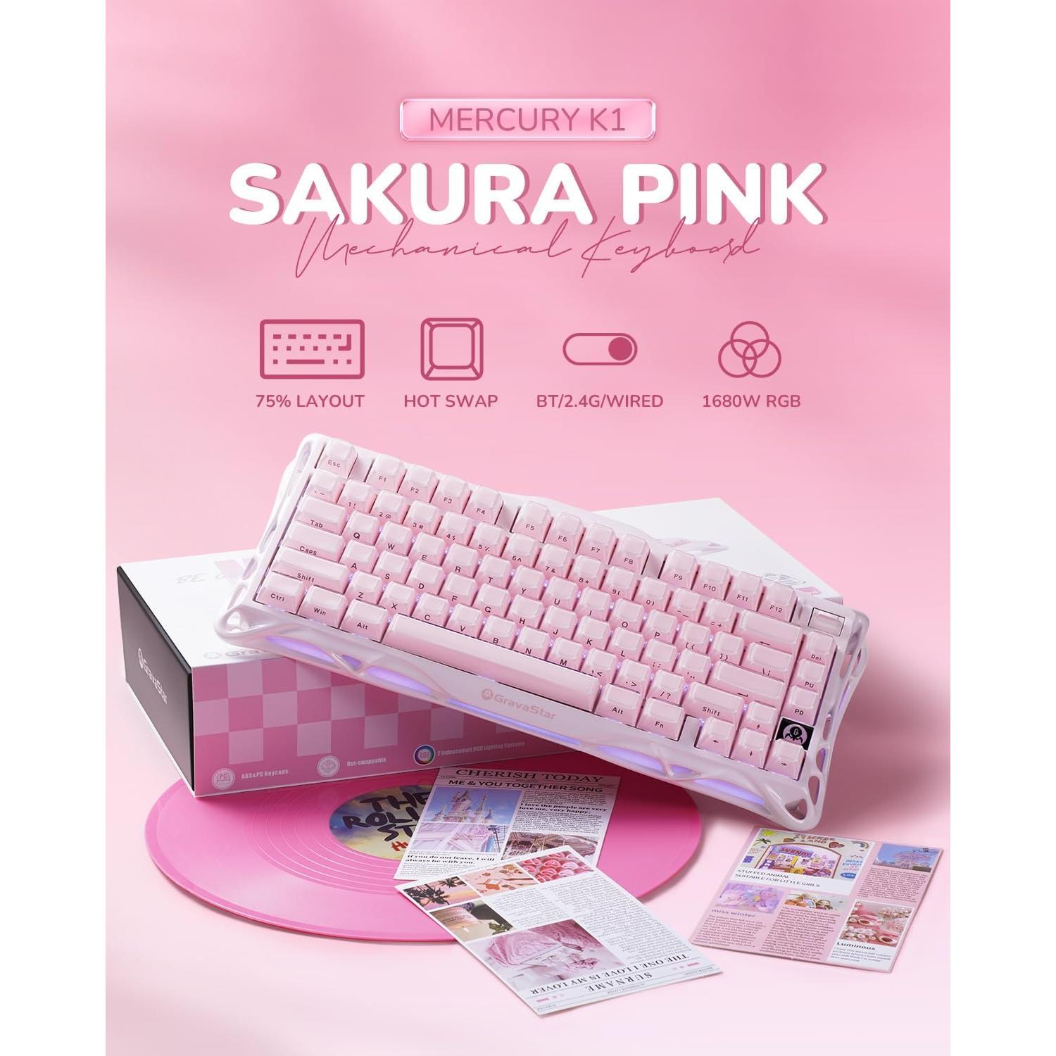 Teclado Mecánico Inalámbrico GravaStar Mercury K1 Rosa 75%