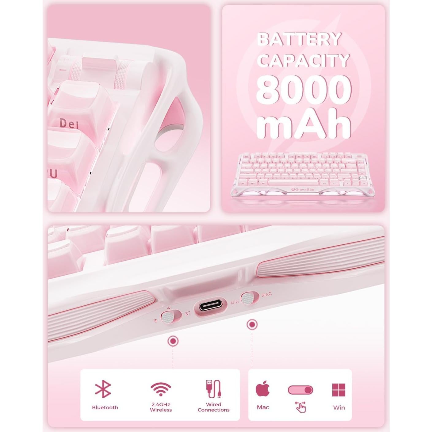 Teclado Mecánico Inalámbrico GravaStar Mercury K1 Rosa 75%