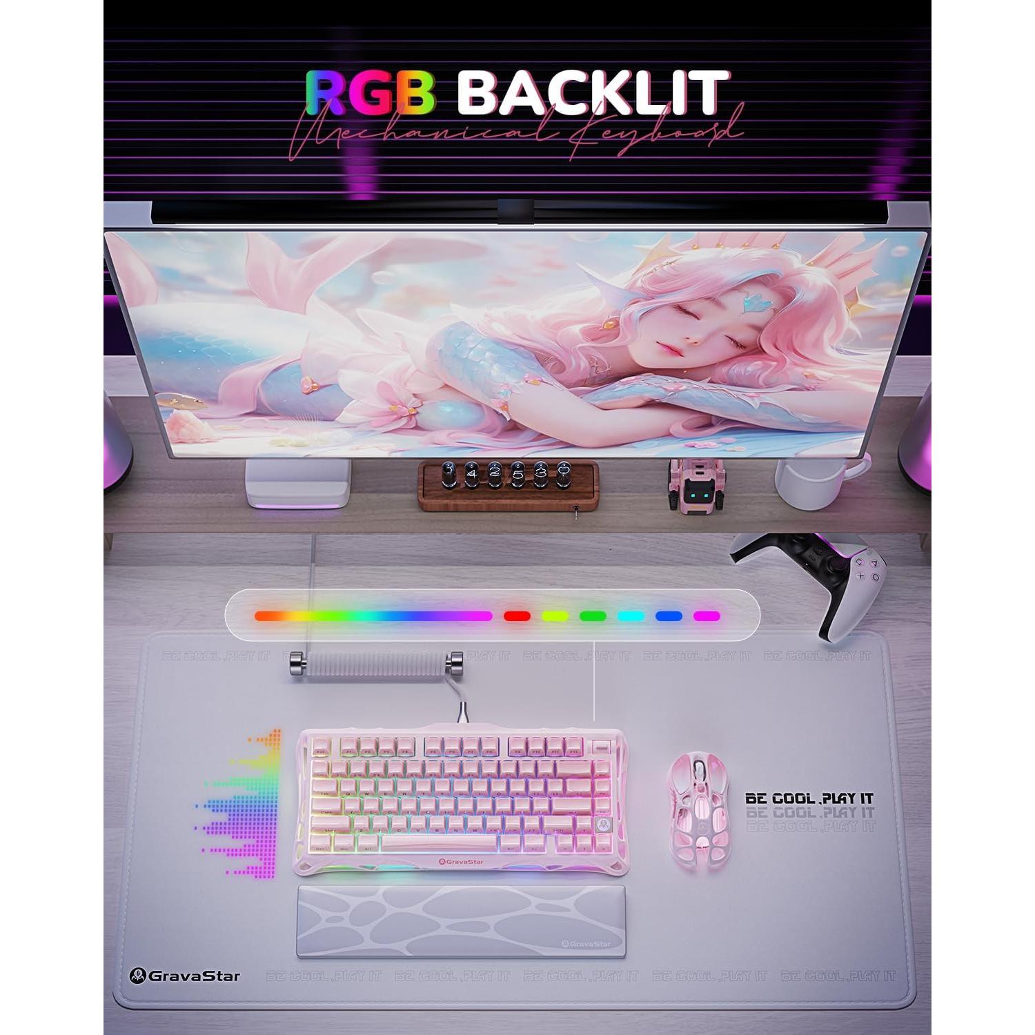 Teclado Mecánico Inalámbrico GravaStar Mercury K1 Rosa 75%