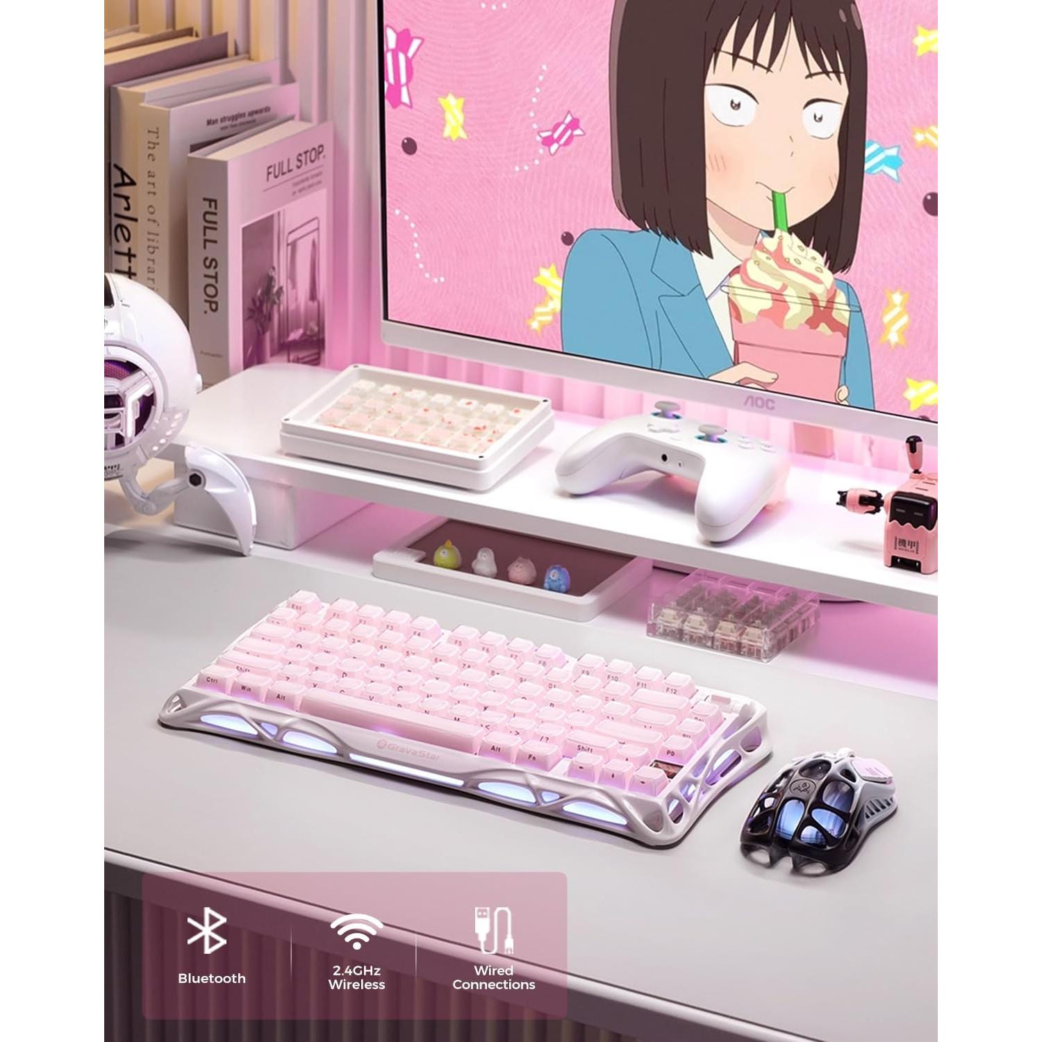 Teclado Mecánico Inalámbrico GravaStar Mercury K1 Rosa 75%