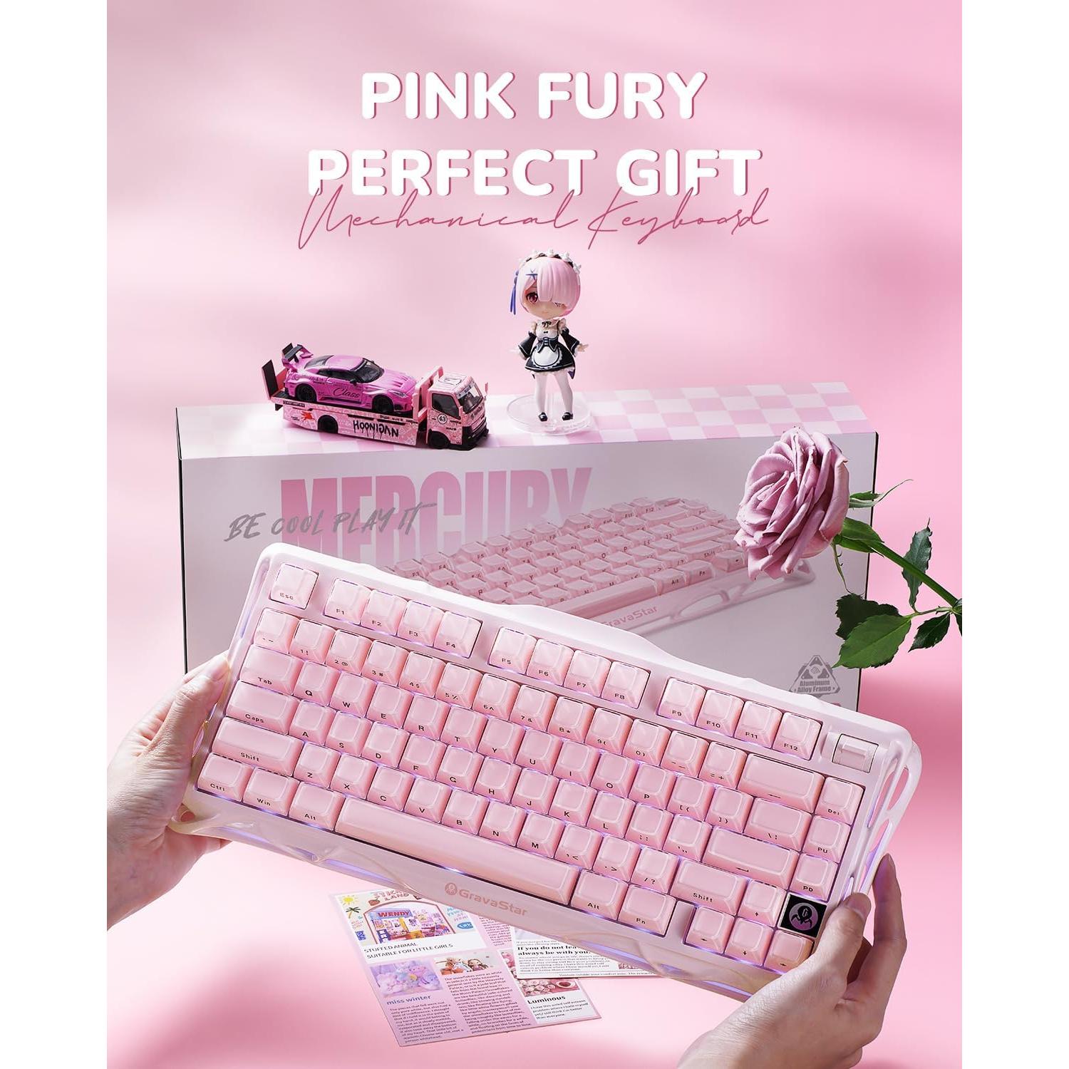 Teclado Mecánico Inalámbrico GravaStar Mercury K1 Rosa 75%