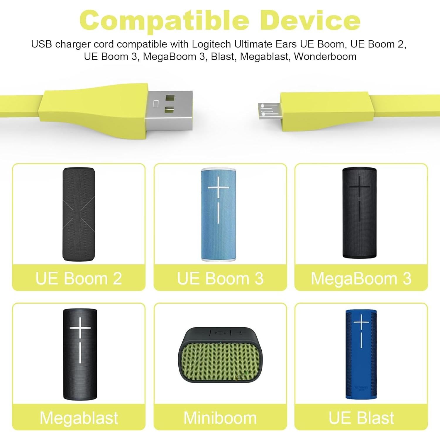 Cable de Carga Micro USB Puiixur 1.2m Amarillo para UE Boom