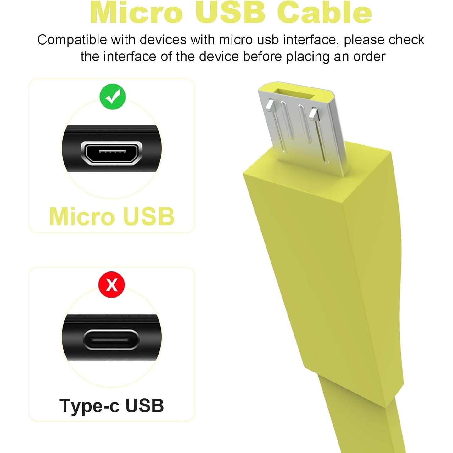 Cable de Carga Micro USB Puiixur 1.2m Amarillo para UE Boom