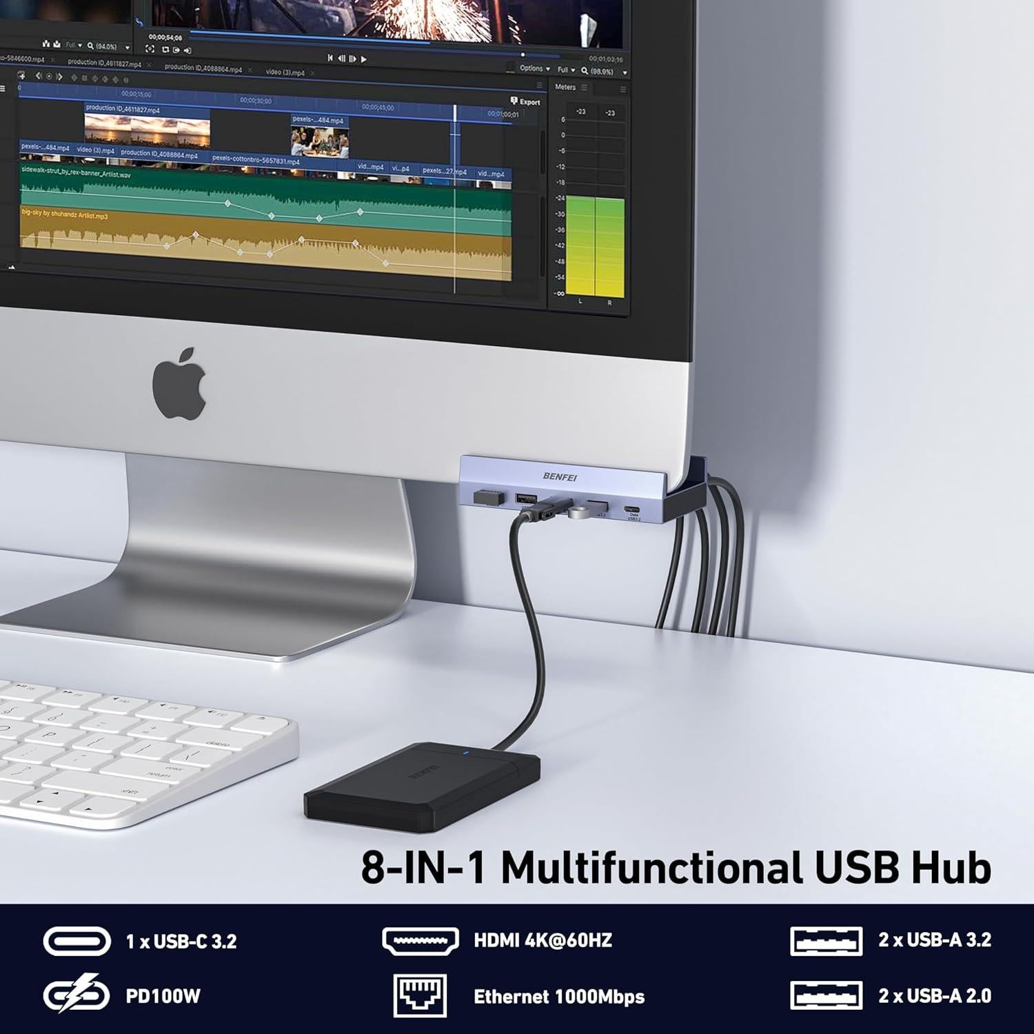 Hub USB C 8-en-1 BENFEI con HDMI 4K, Ethernet y 100W PD
