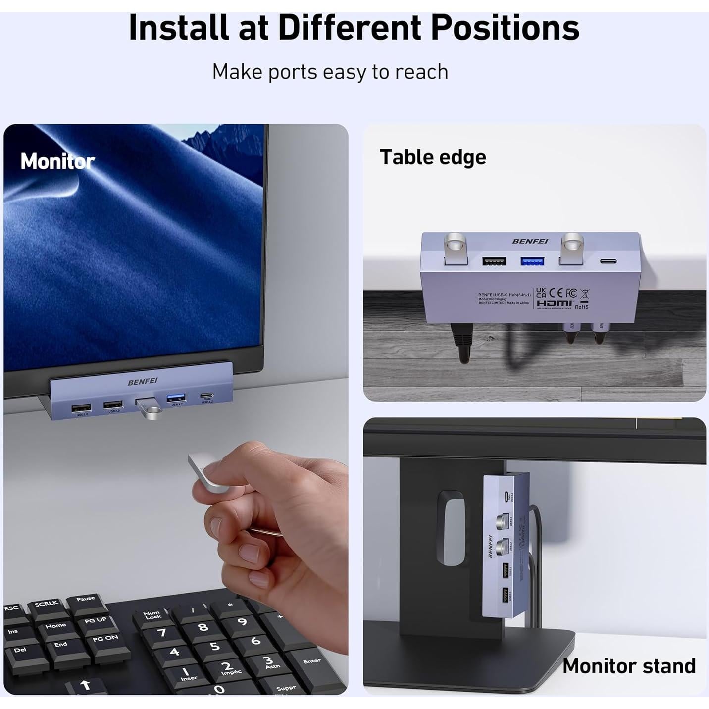 Hub USB C 8-en-1 BENFEI con HDMI 4K, Ethernet y 100W PD