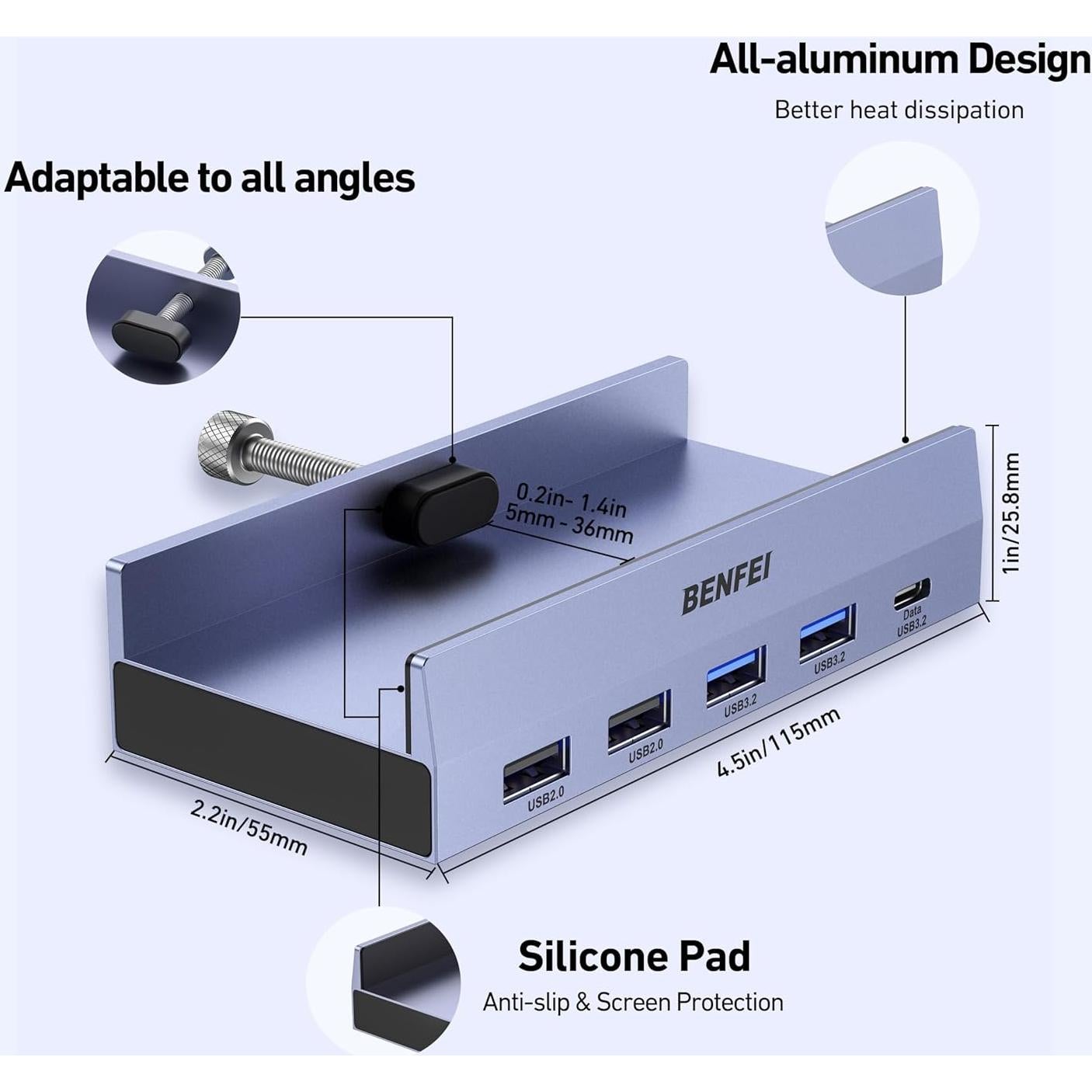 Hub USB C 8-en-1 BENFEI con HDMI 4K, Ethernet y 100W PD
