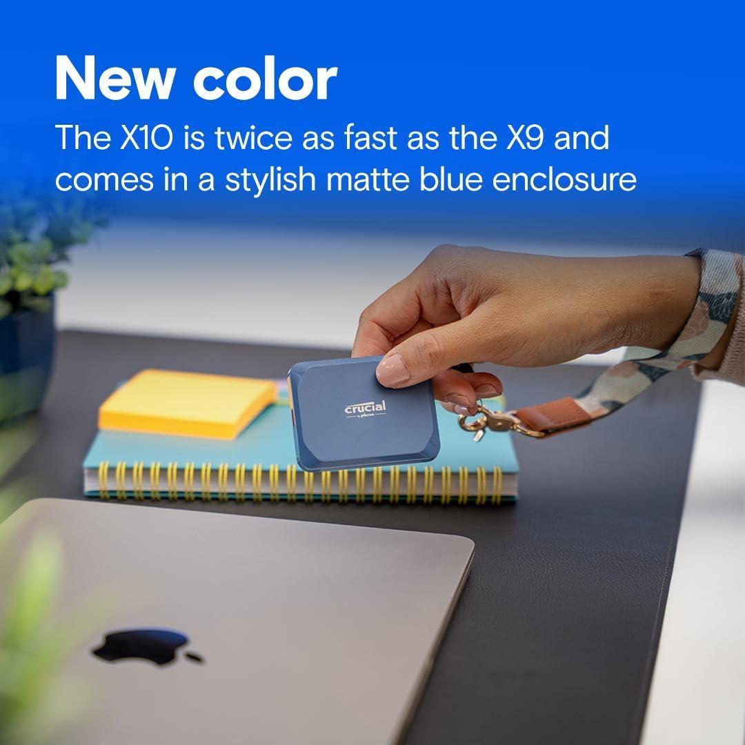 Crucial X10 1TB SSD Portátil USB-C, Velocidad 2100MB/s, Azul