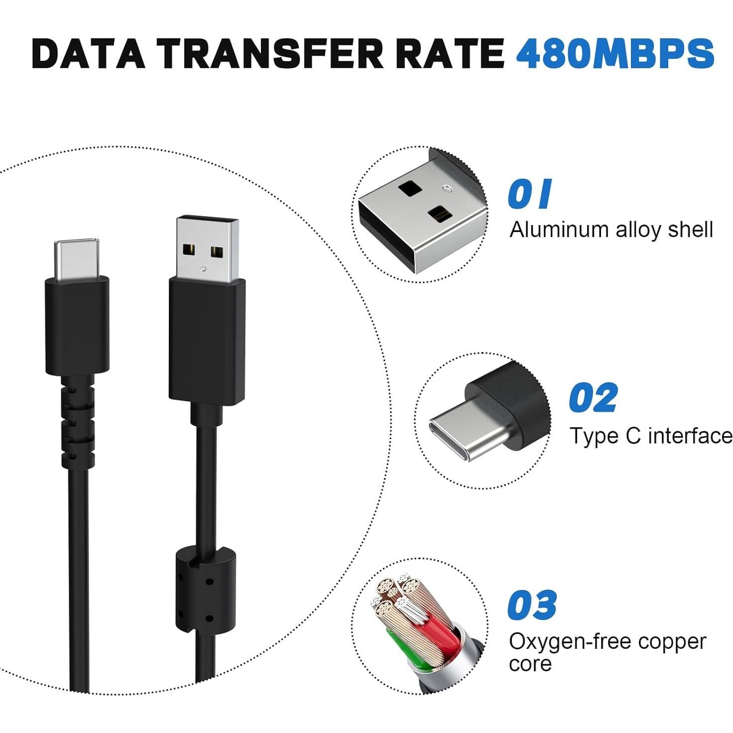 Cable de carga USB-C Arzweyk 1.8m para auriculares y teclados