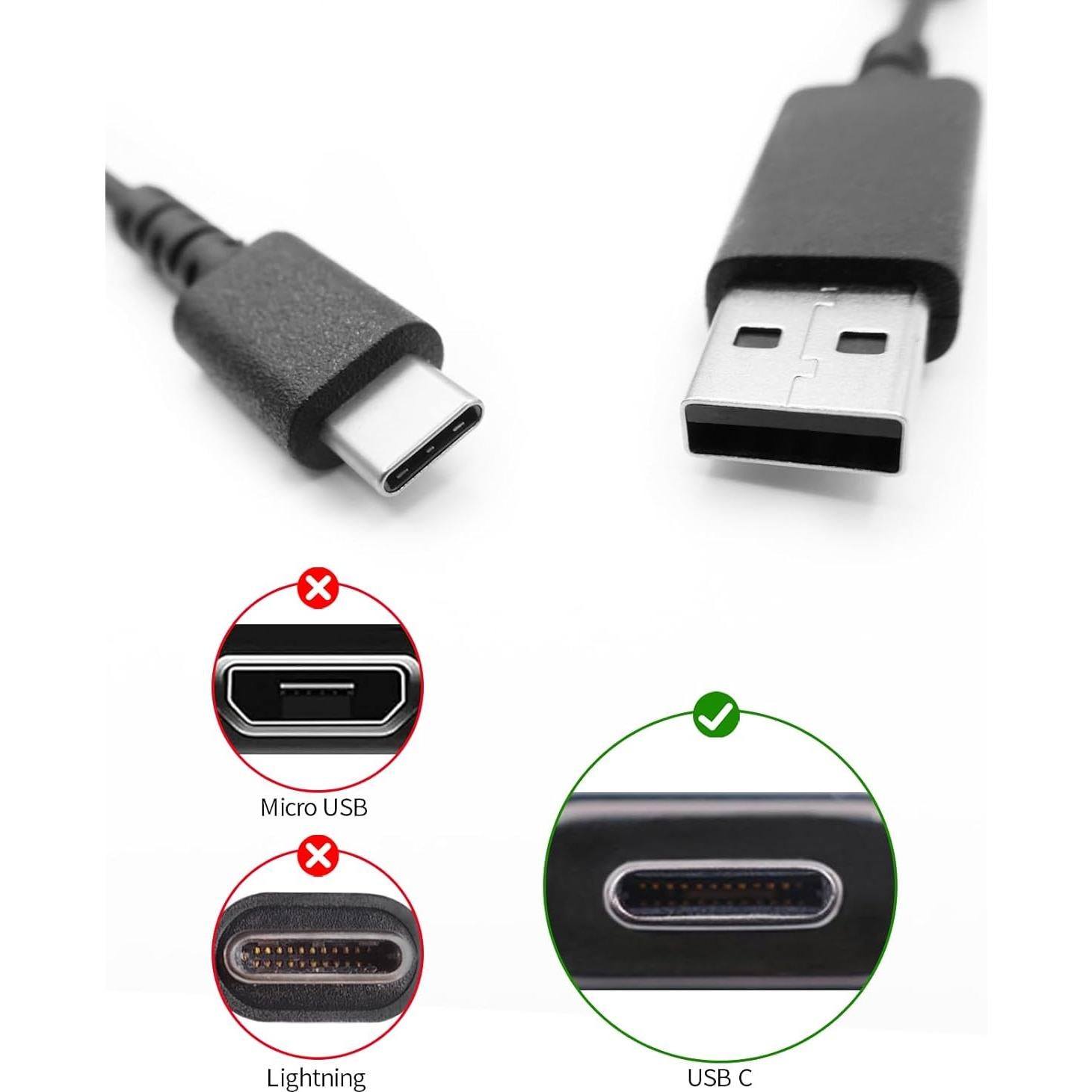 Cable de carga USB C 1.8m NoirVogel para Logitech G502X/G Pro