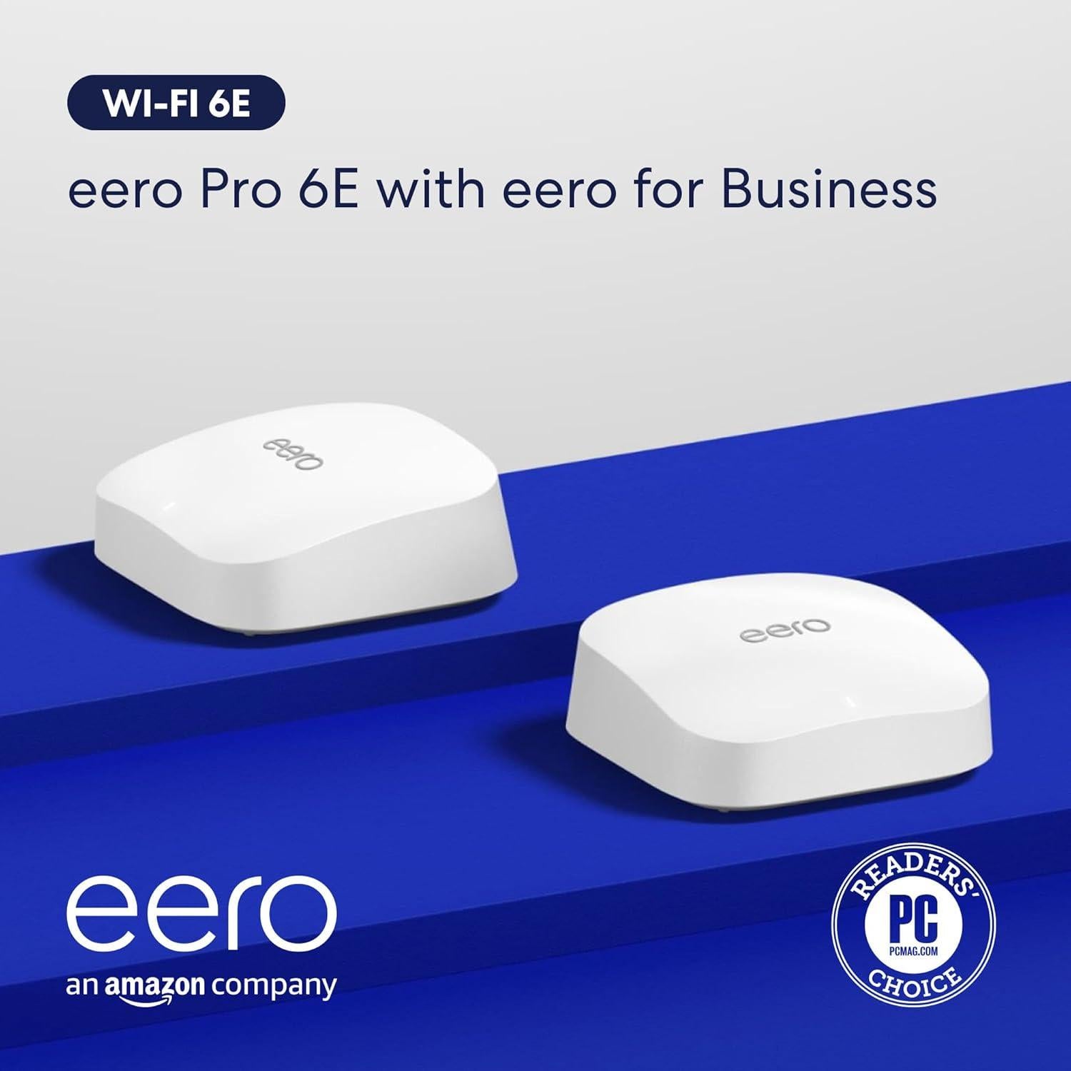 Amazon eero Pro 6E mesh wifi system with 1 month free eero Business (auto-renews annually) - Coverage up to 4,000 sq. ft., Connect 100+ devices, 2-pack