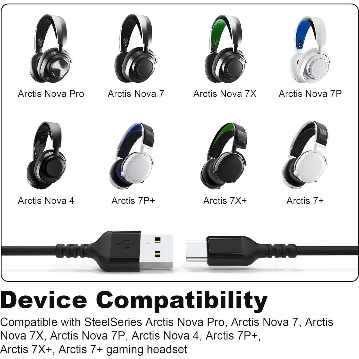 Cable de carga USB C 1.6m Toeasor para SteelSeries Arctis Nova Pro