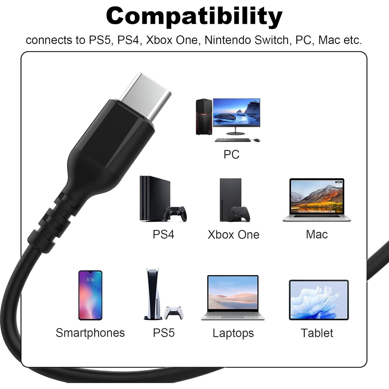 Cable de carga USB C 1.6m Toeasor para SteelSeries Arctis Nova Pro