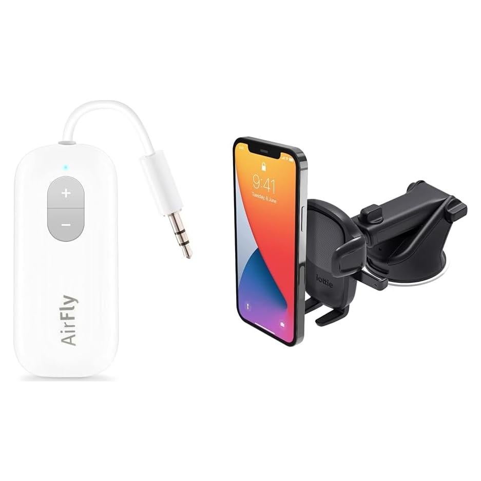 Transmisor de Audio Inalámbrico Bluetooth Twelve South AirFly SE y Soporte iOttie Easy One Touch 5