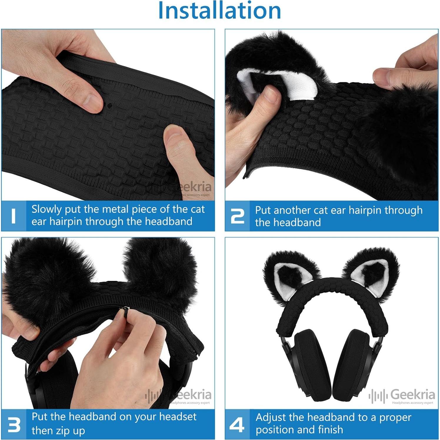 Cubierta de Diadema Geekria + Orejas de Gato para Auriculares