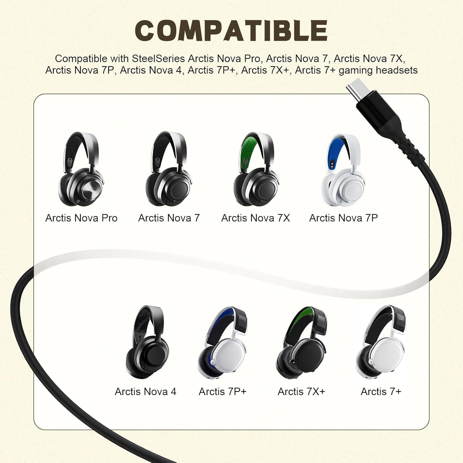 Cable de Carga y Audio USB-C Koffmon 1.58m para SteelSeries