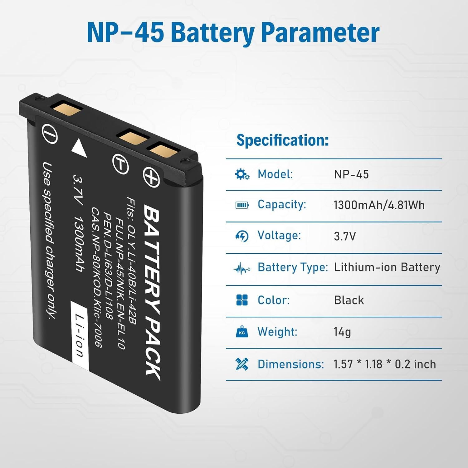2 Baterías Li-Ion 1300mAh NP-45 para Fujifilm y Steelseries