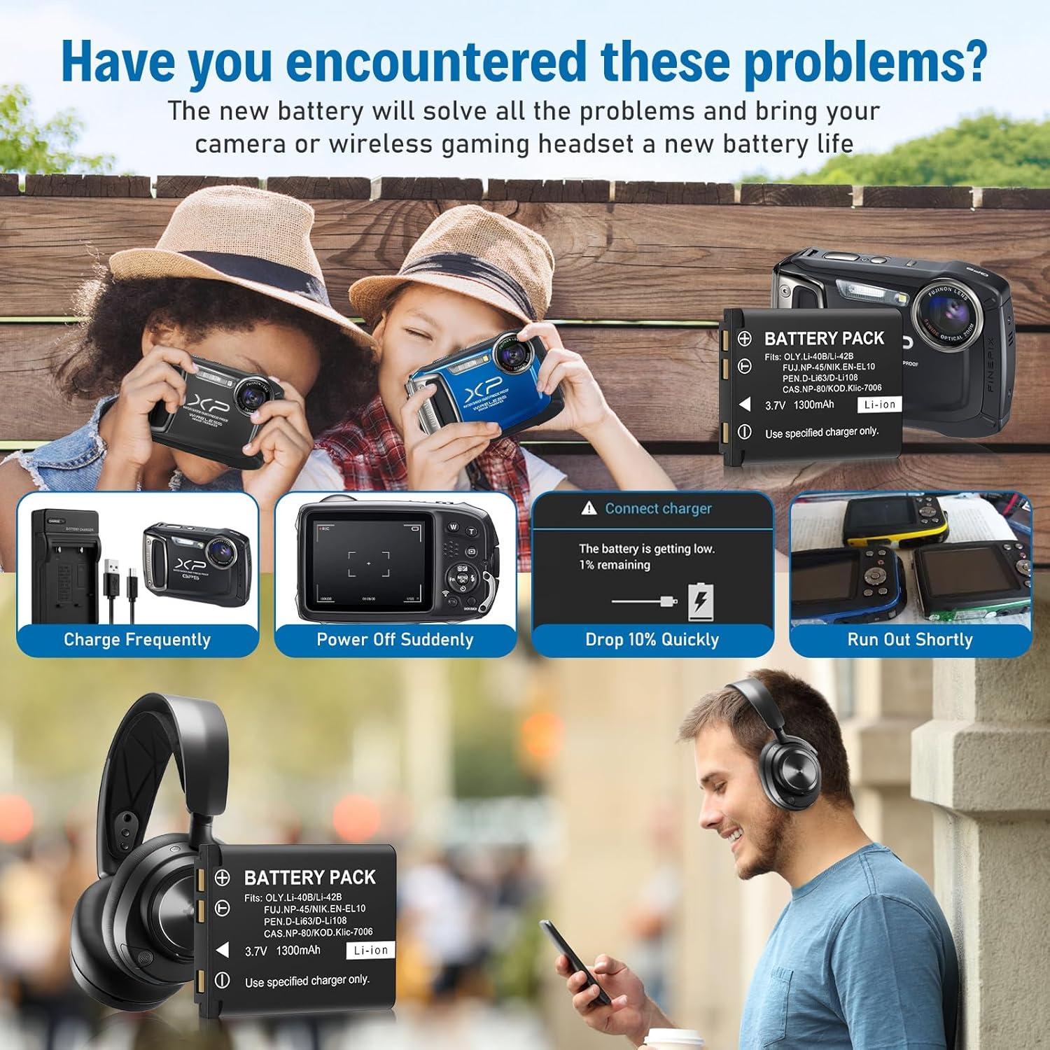 2 Baterías Li-Ion 1300mAh NP-45 para Fujifilm y Steelseries