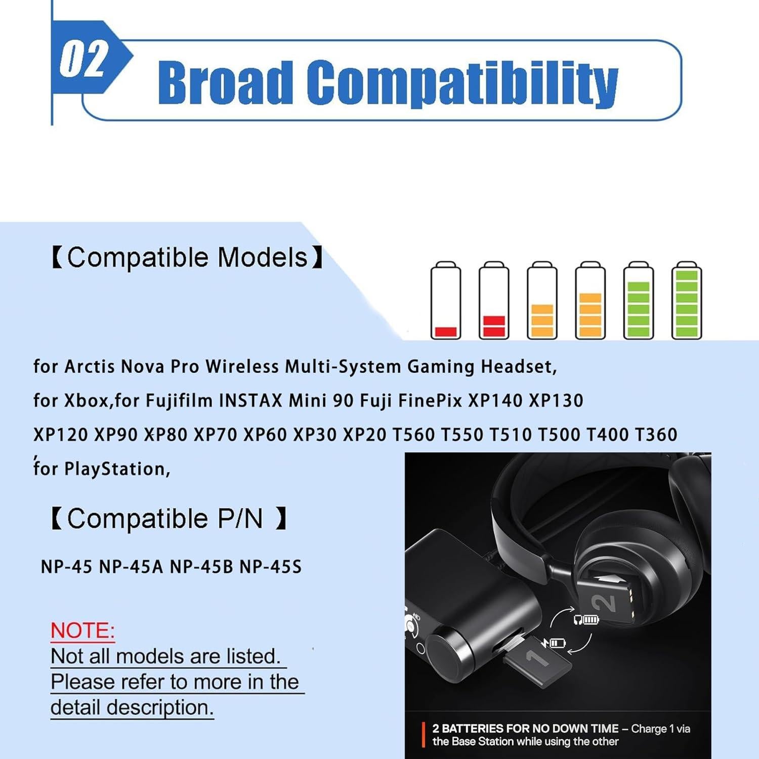 Batería NP-45 para auriculares Steelseries Arctis Nova Pro - 2-Pack