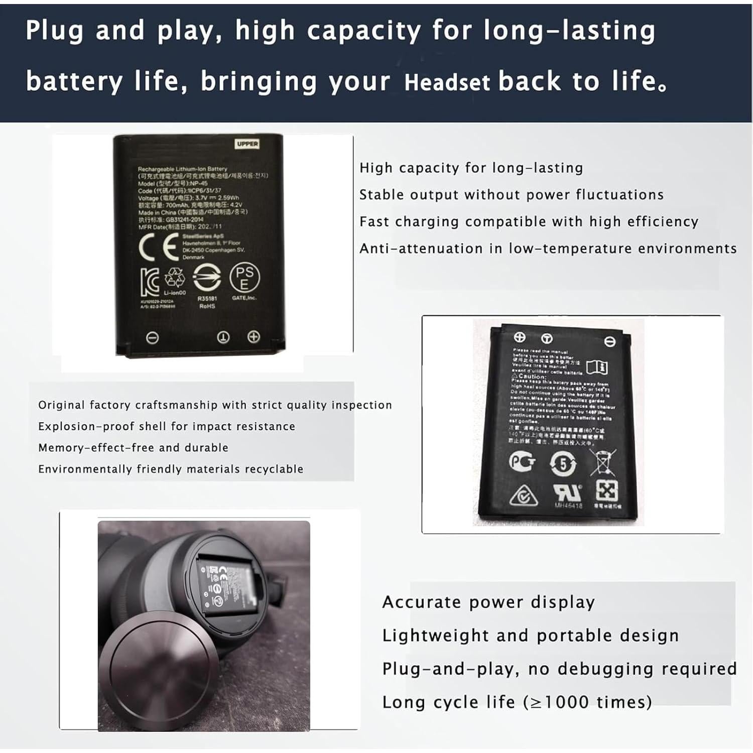 Batería NP-45 para auriculares Steelseries Arctis Nova Pro - 2-Pack