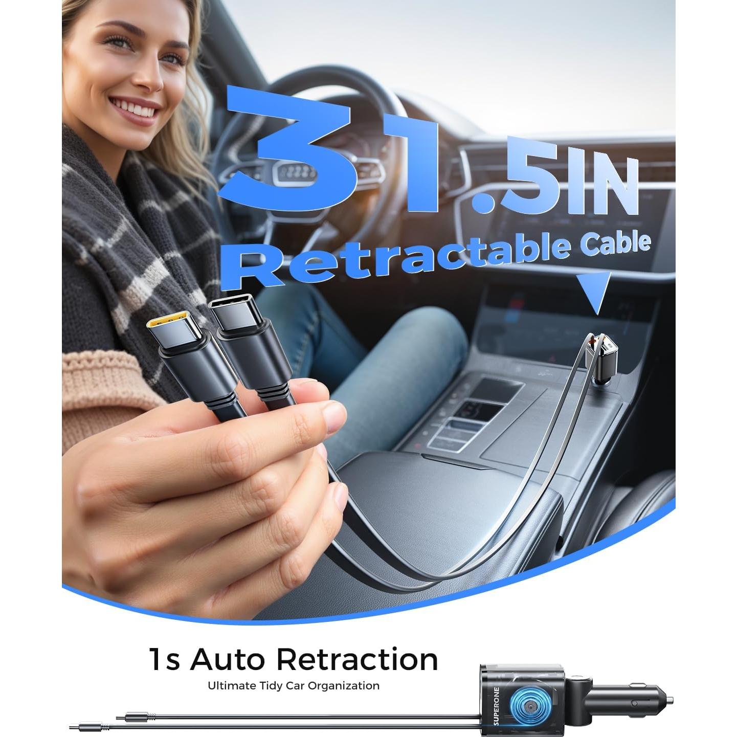 Cargador de Coche USB C Retráctil Superone 69W 4 en 1