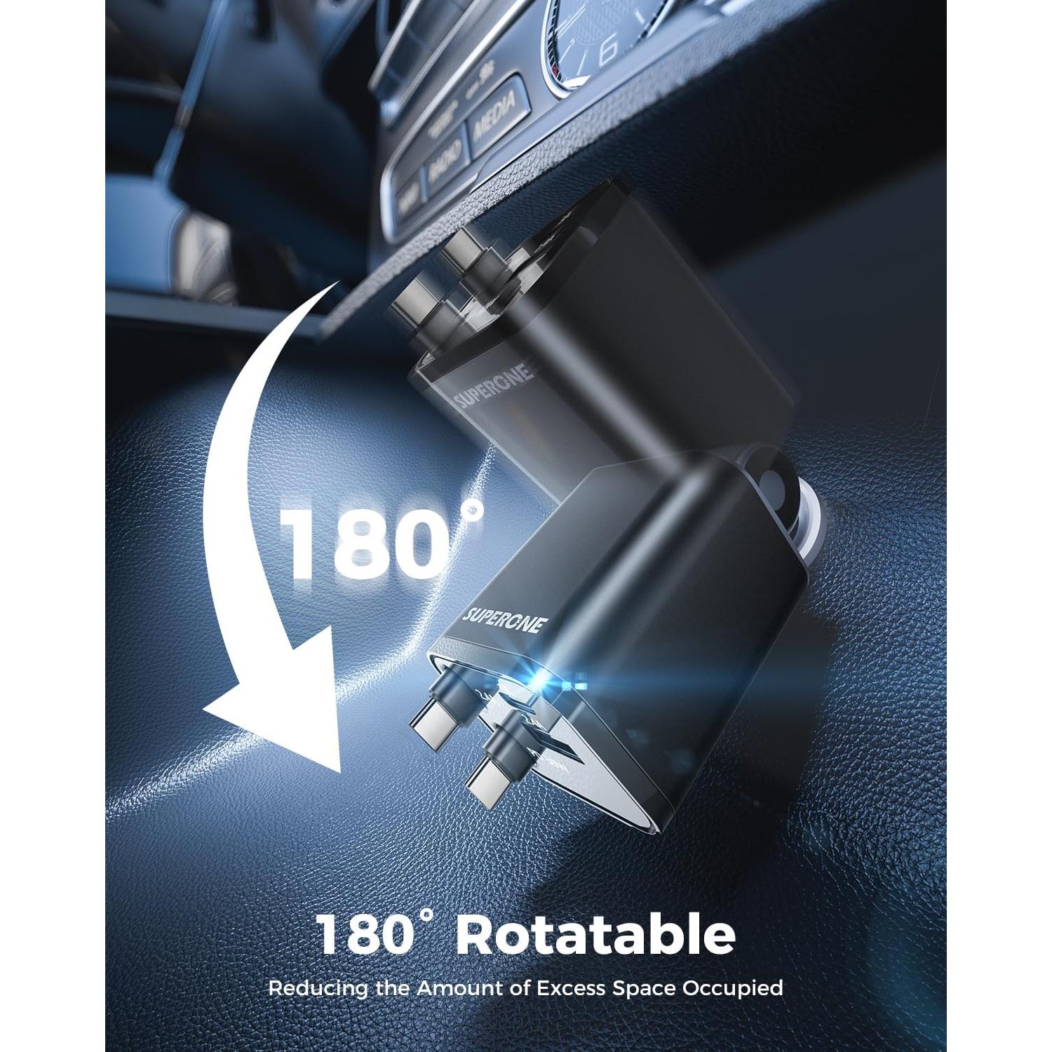 Cargador de Coche USB C Retráctil Superone 69W 4 en 1