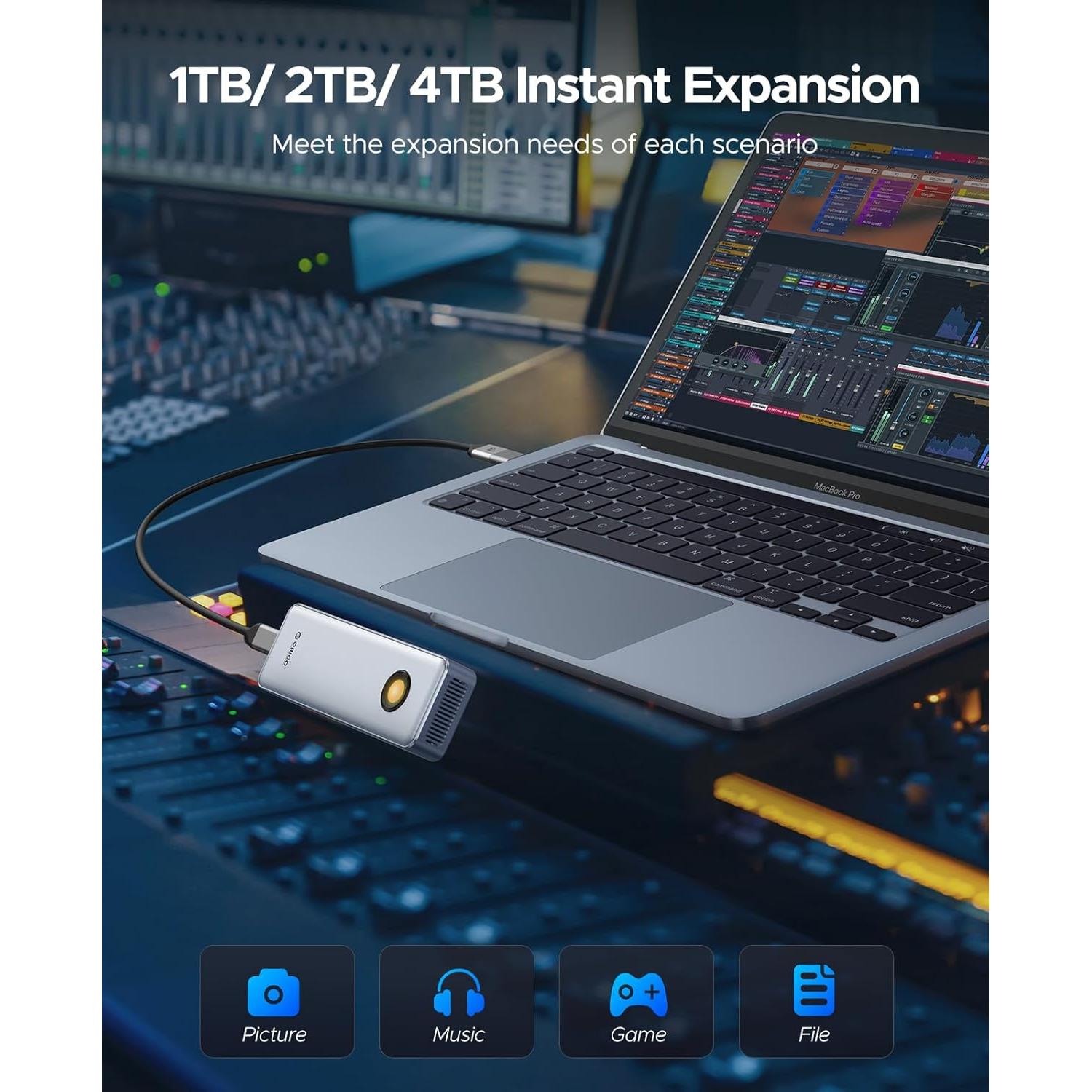 2TB Portable SSD for 3700MB/s, RGB External Solid State Drive with 40Gbps 2 in 1 USB C Cable, Built-in Cooling Fan, Compatible with Thunderbolt 4/3, USB 4.0, PSSD - R3700