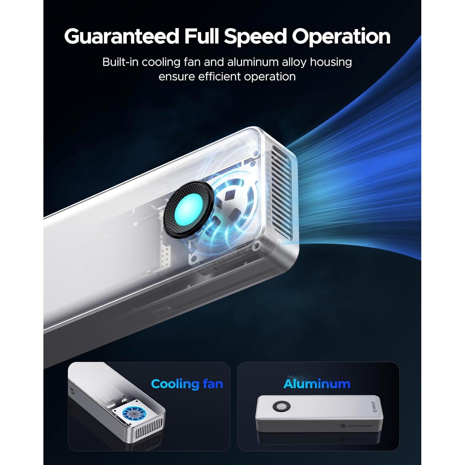 2TB Portable SSD for 3700MB/s, RGB External Solid State Drive with 40Gbps 2 in 1 USB C Cable, Built-in Cooling Fan, Compatible with Thunderbolt 4/3, USB 4.0, PSSD - R3700