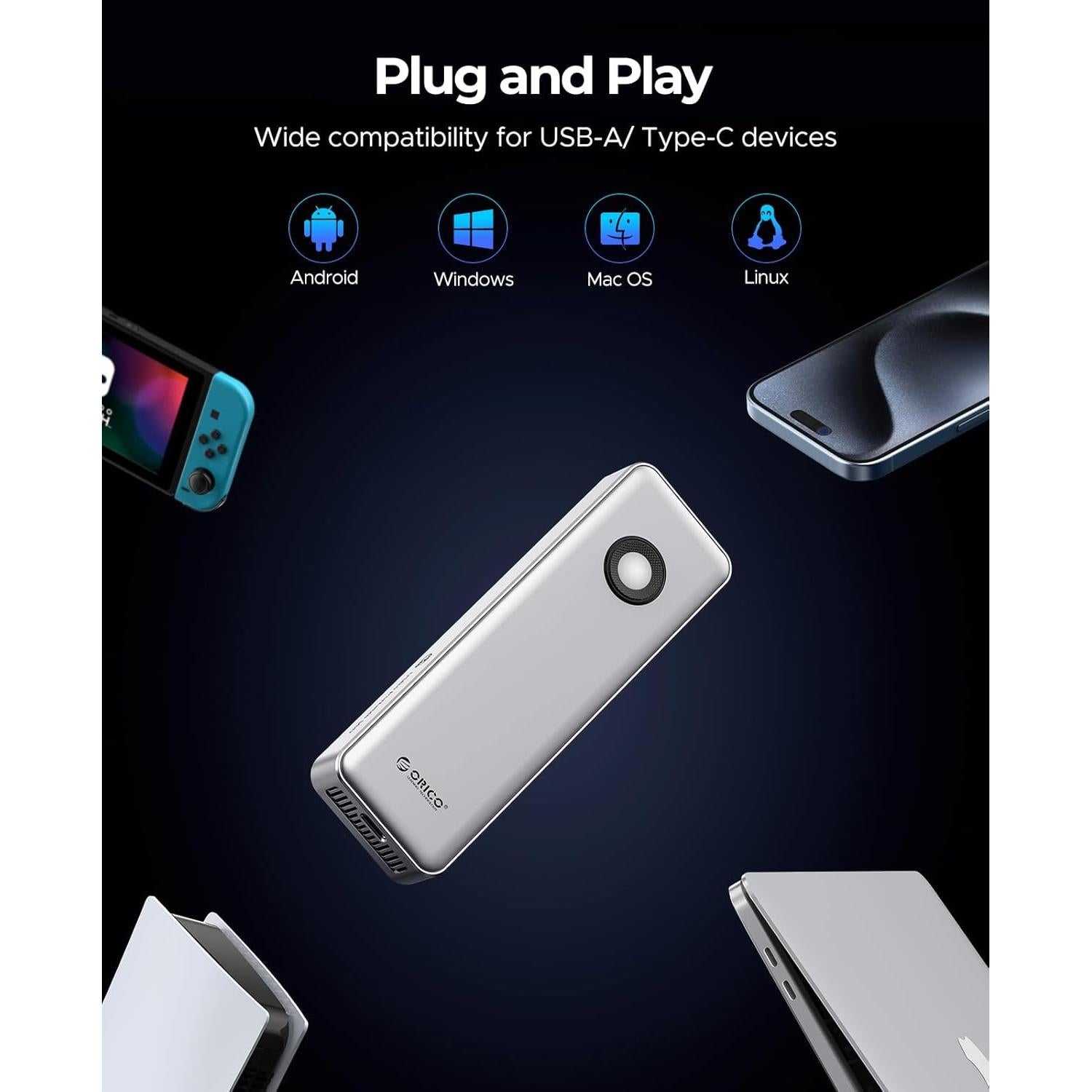 2TB Portable SSD for 3700MB/s, RGB External Solid State Drive with 40Gbps 2 in 1 USB C Cable, Built-in Cooling Fan, Compatible with Thunderbolt 4/3, USB 4.0, PSSD - R3700