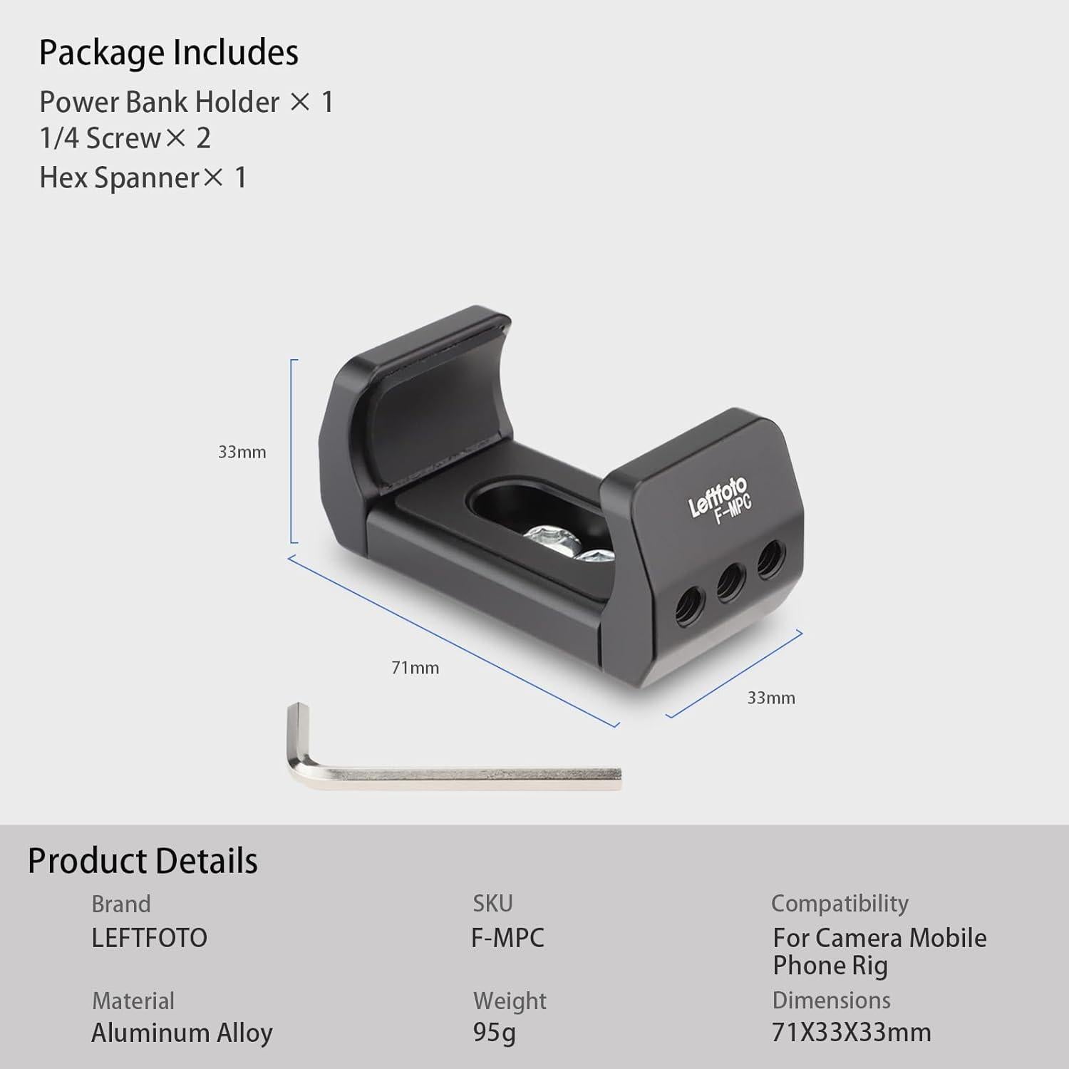 Soporte para SSD Leftfoto F-MPC, Aluminio, 55-80mm