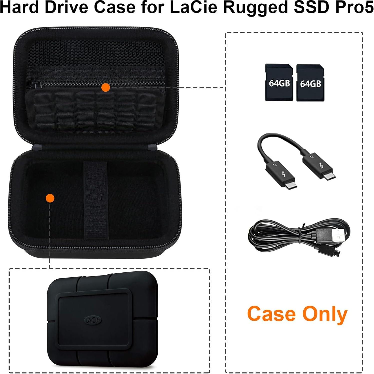 Funda Dura RAIALL para LaCie Rugged SSD Pro5 4TB/2TB Negro