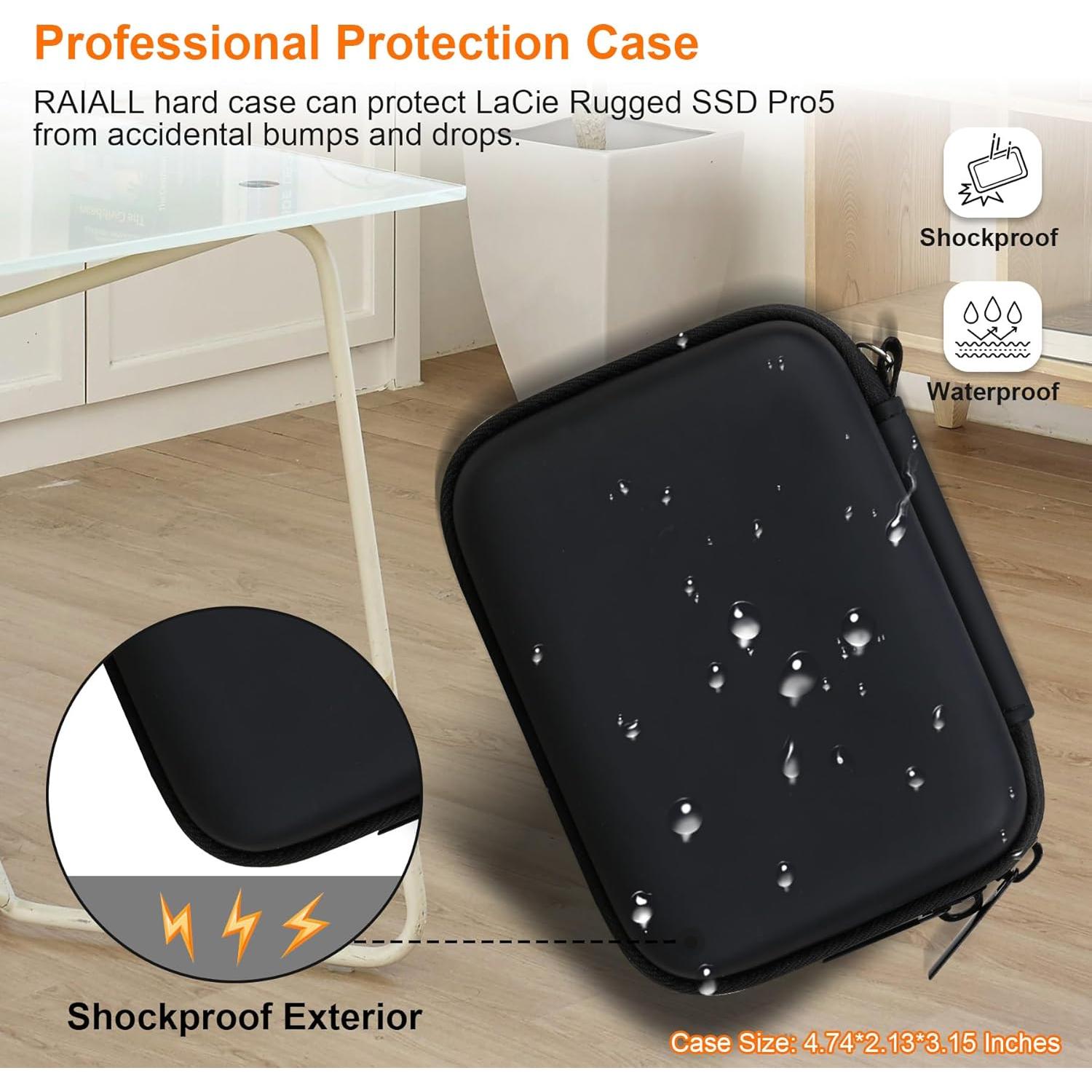 Funda Dura RAIALL para LaCie Rugged SSD Pro5 4TB/2TB Negro