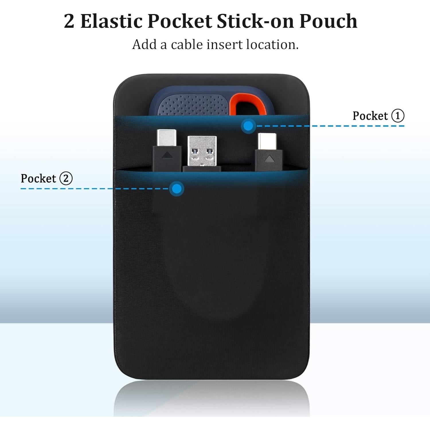 Funda Adhesiva para Disco Duro SSD Lacdo, 2 Bolsillos, Negro