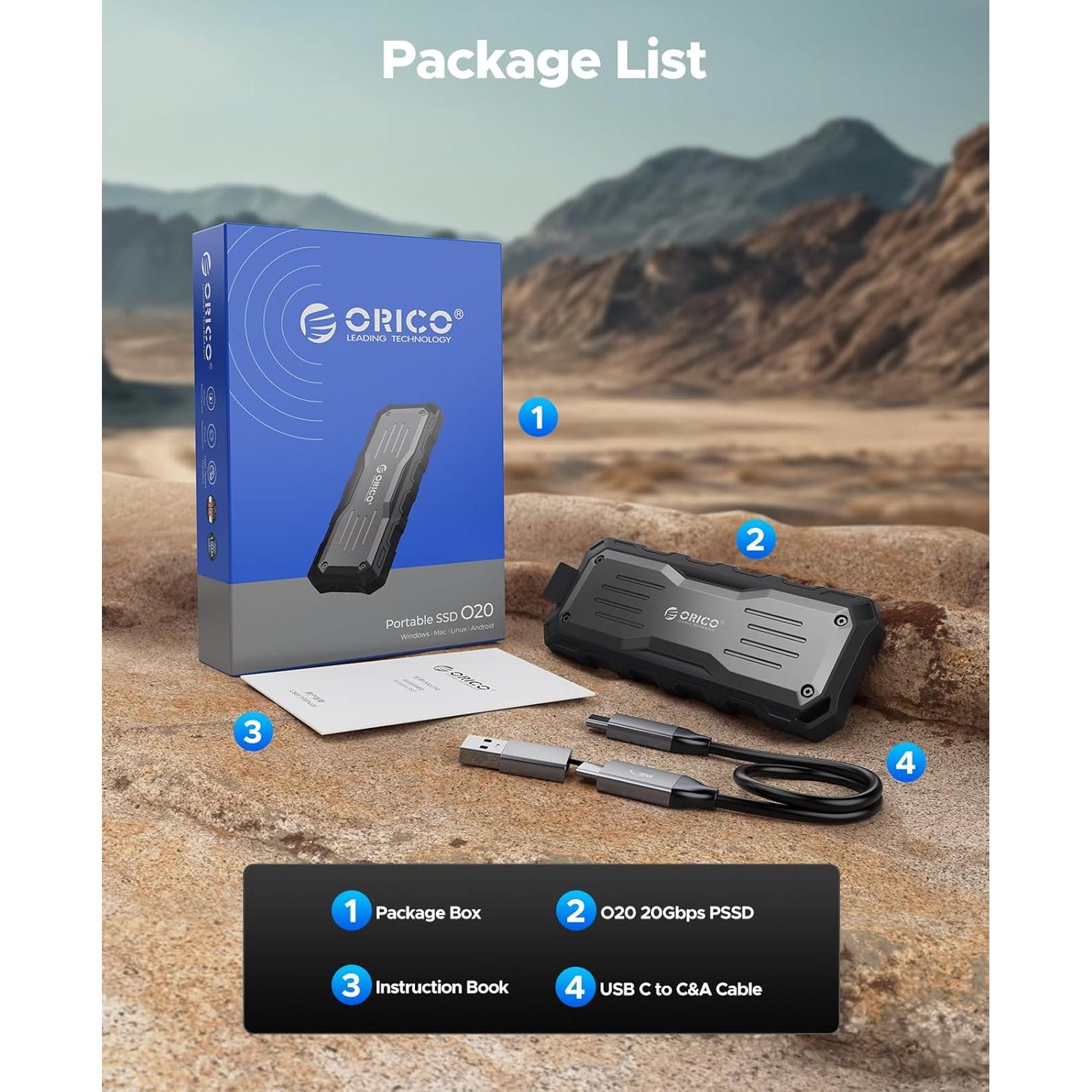 ORICO SSD Externo 2TB O20 USB 3.0 Resistente Impermeable