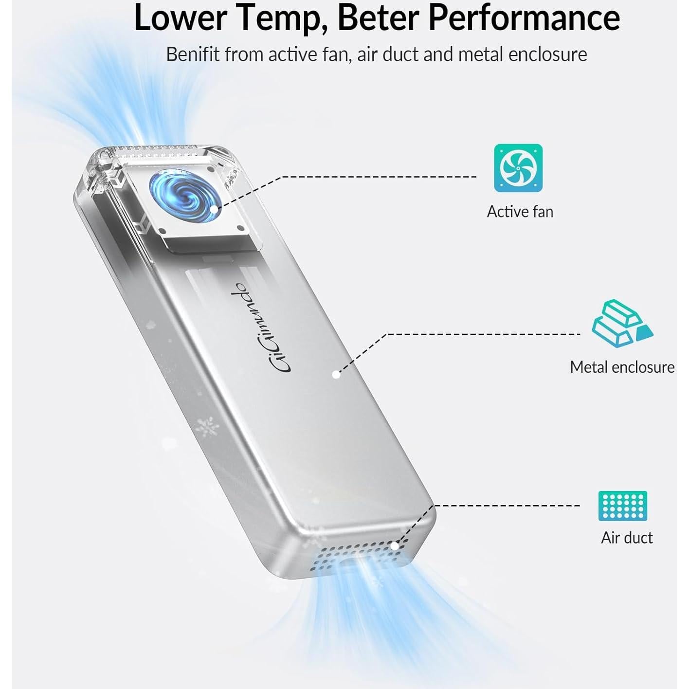 SSD portátil GiGimundo G40 2TB USB4 40Gbps con ventilador