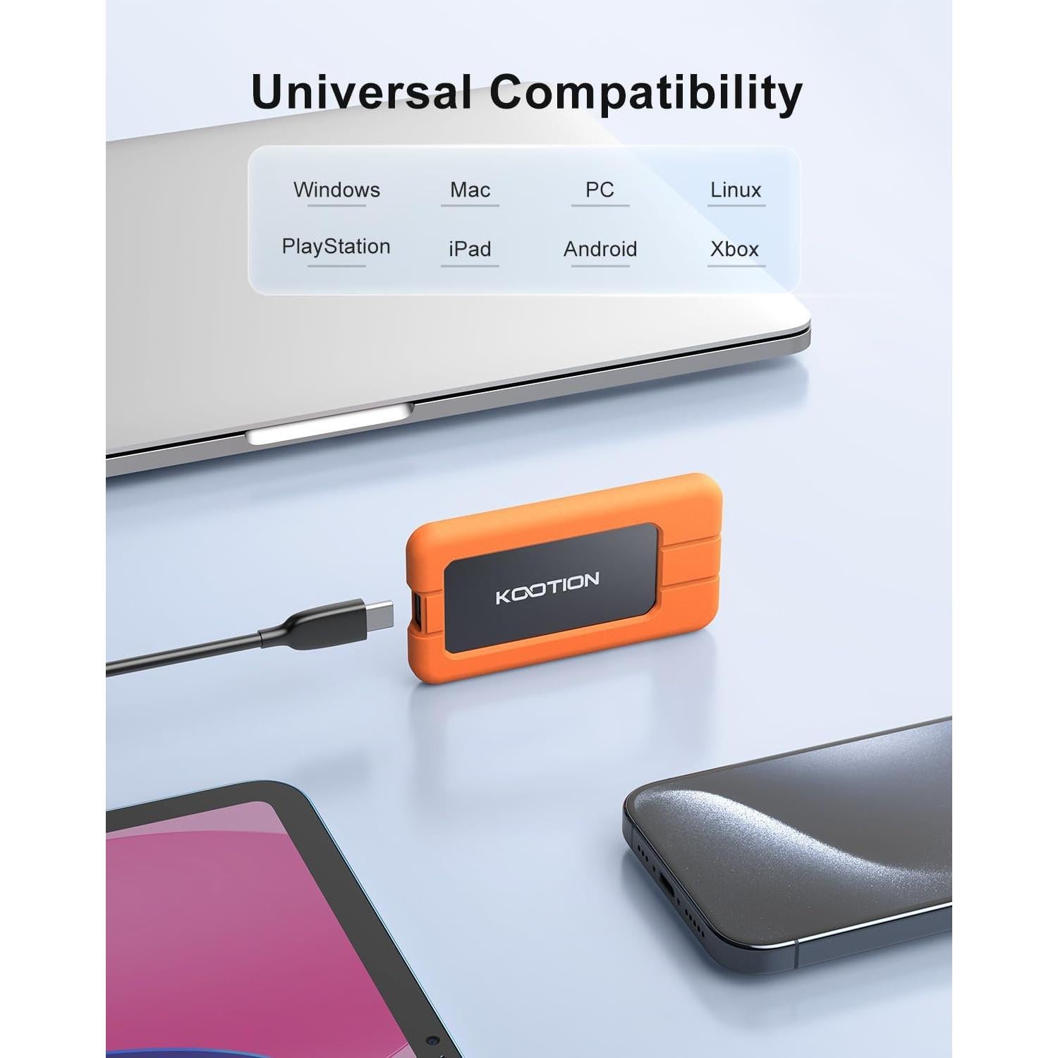 SSD Portátil KOOTION 1TB USB-C 2000MB/s Resistente al Agua